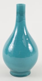 Turquoise glazed Japanese bottle vase. Early 20th century. 9in.