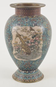 Cloisonne vase. Japan. Meiji period (1868-1912). 10in high. Loss.