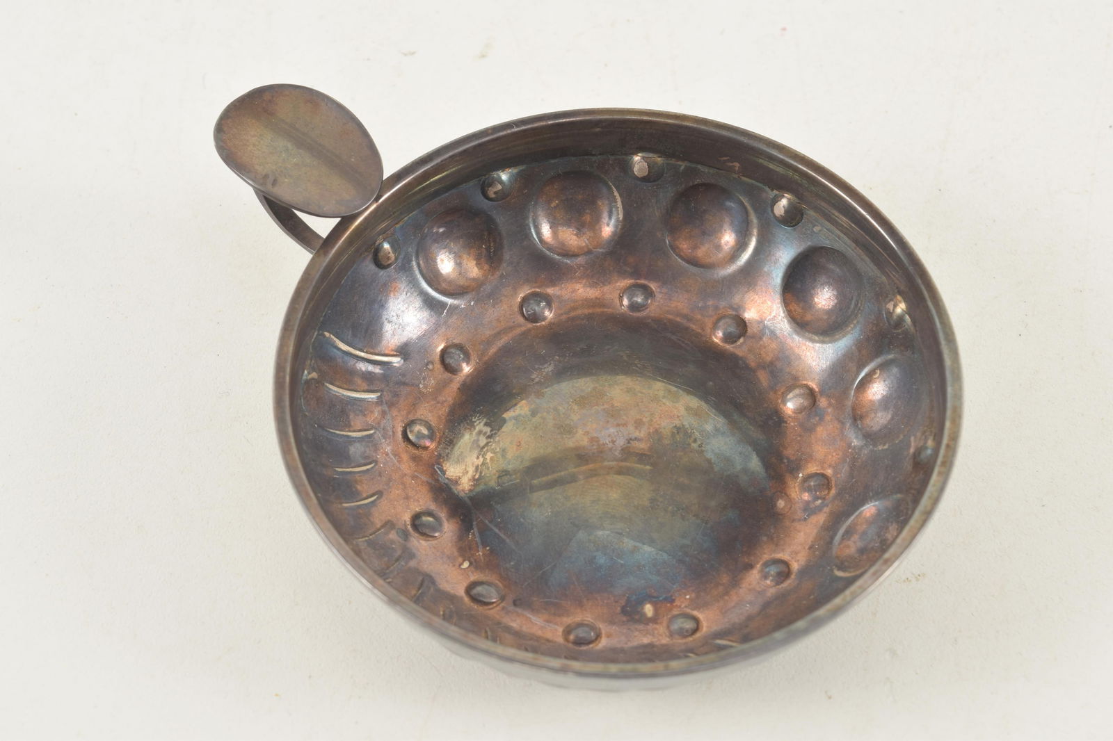 18th/19th century French? silver heavy wine taster. Loop thumb hold handle. 4 hallmarks. 3.25in (1 of 10)