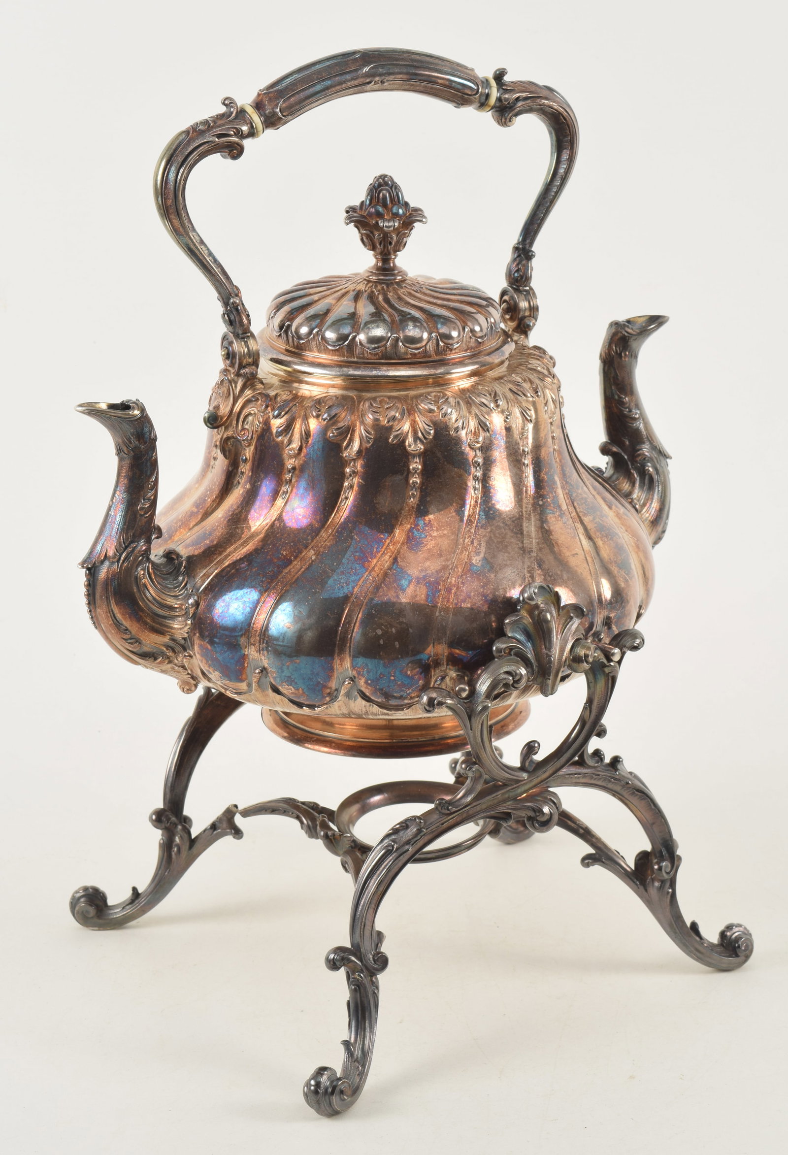 Fanniere Freres French silver double spouted hot water kettle on stand. Mid 19th Century. Kettle (1 of 13)
