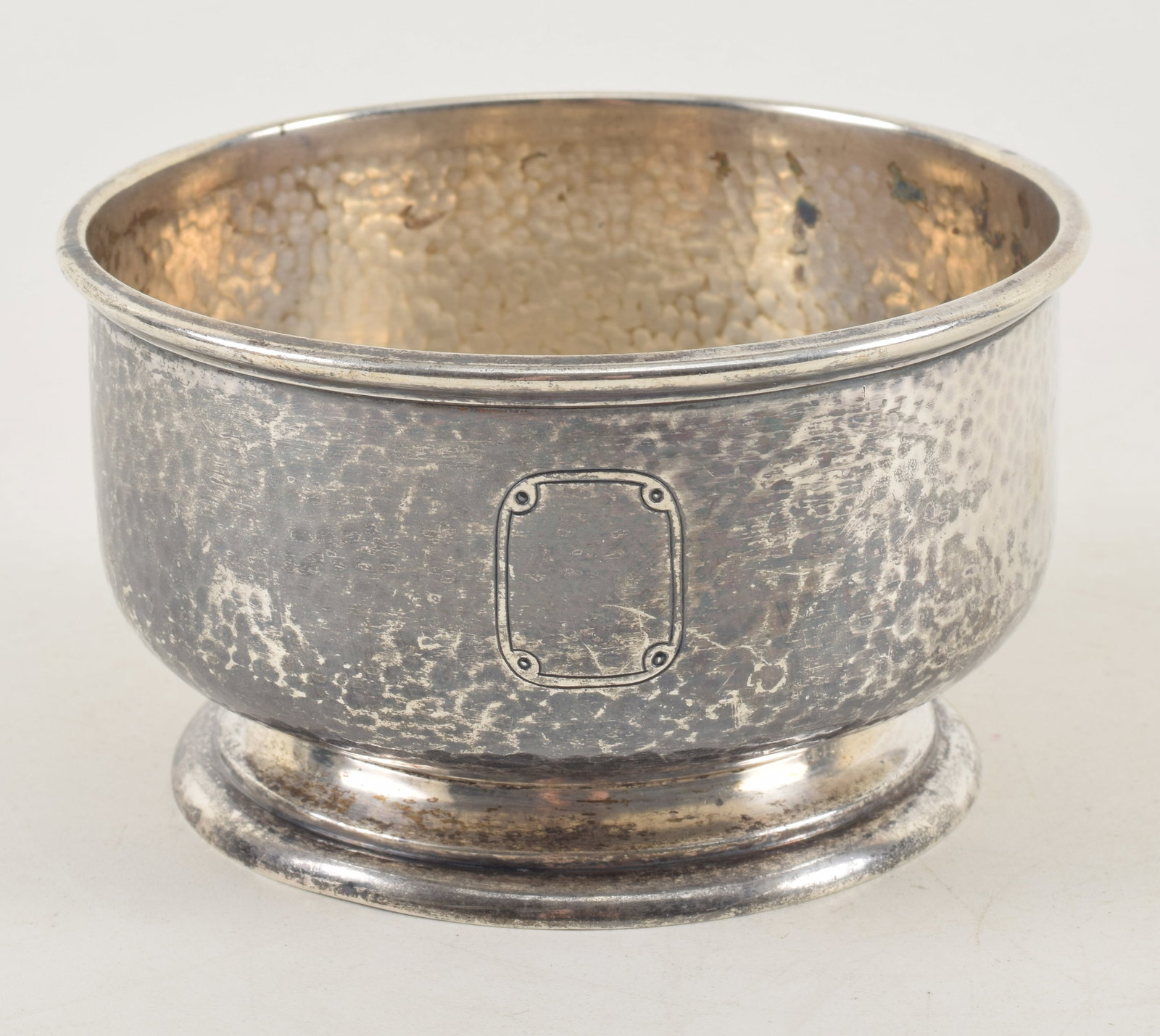 William Kerr sterling silver arts & crafts hand hammered footed dish. Cartouche for monogram is (1 of 14)