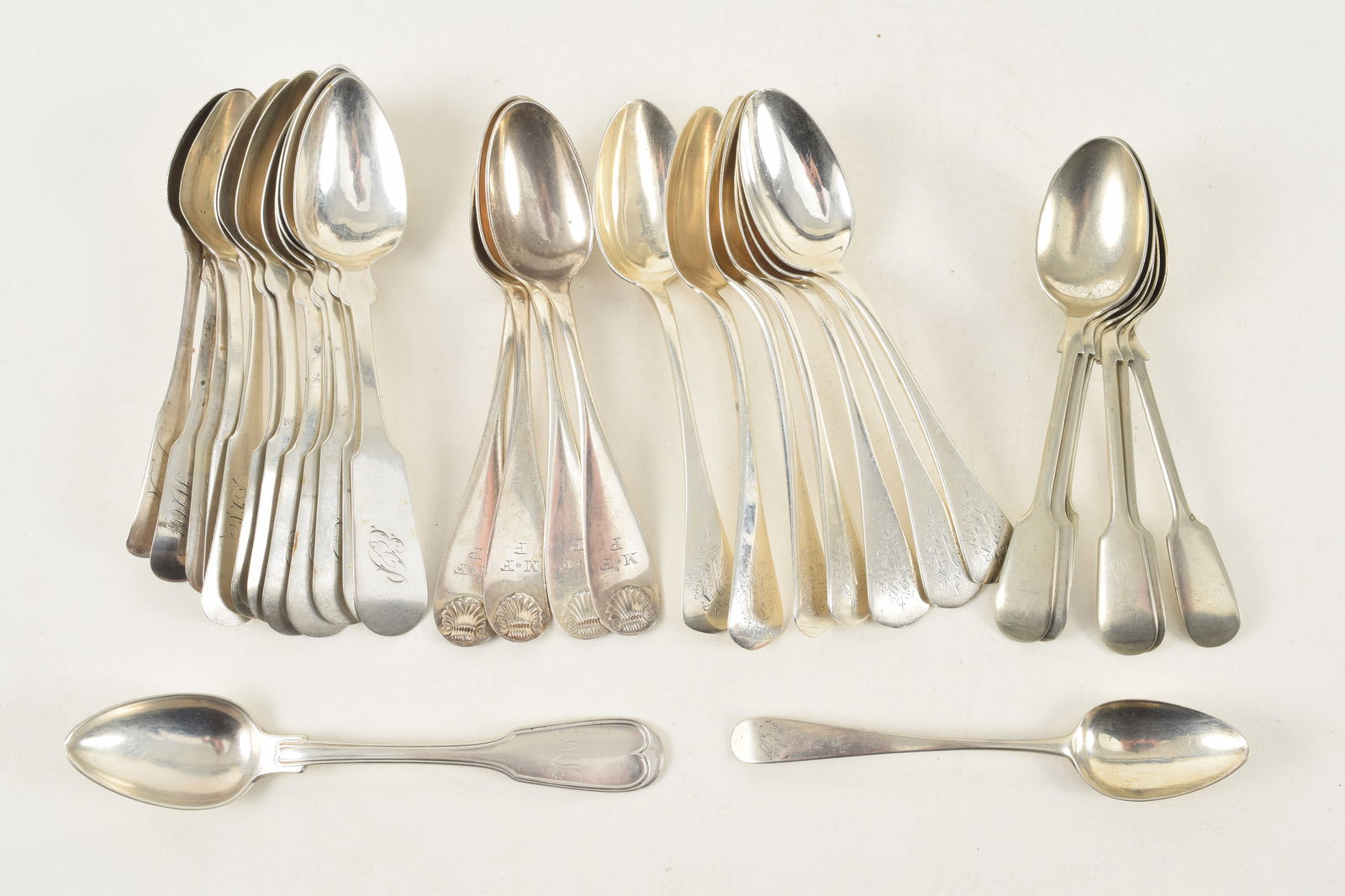 19th/20th century coin and sterling silver spoons. Largest: 6in. Total coin silver weight: 5.3 ozt. (1 of 11)