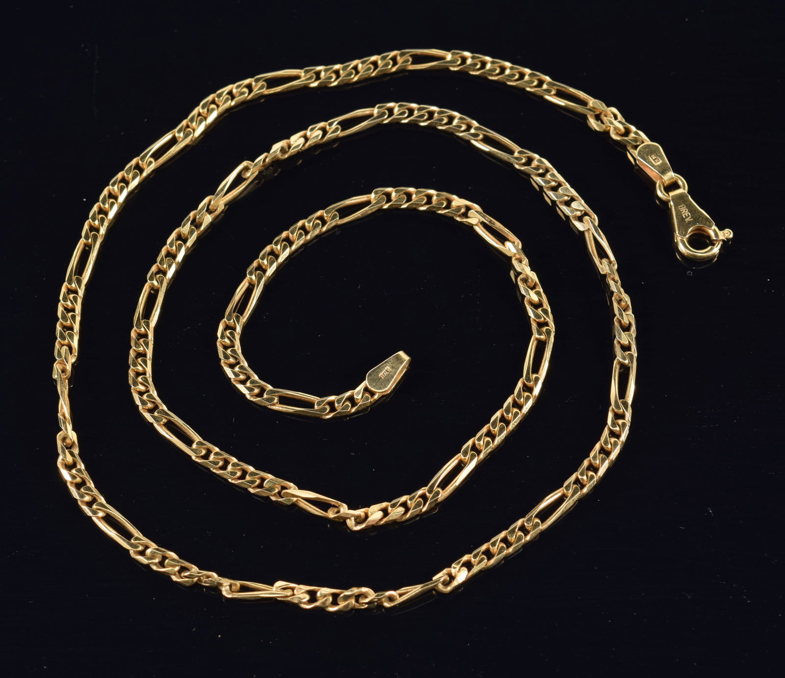 14K gold chain. 19.5in length. Multiple hallmarks on clasp. 12.7 grams. (1 of 3)