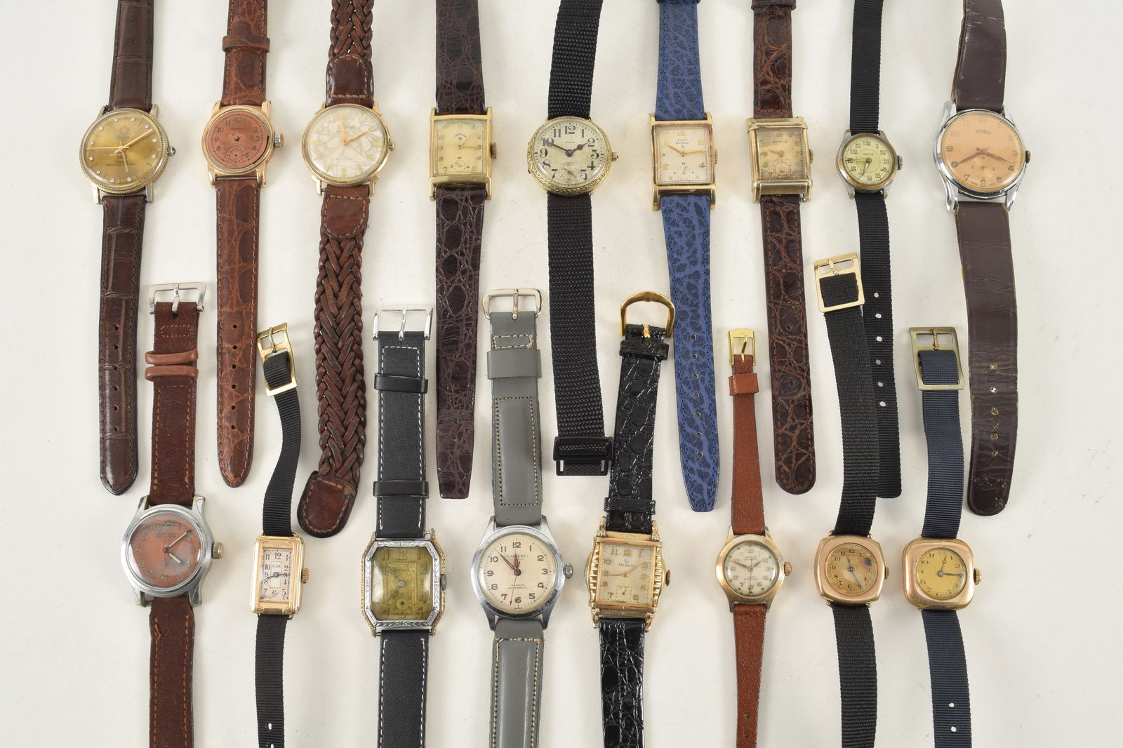 Large lot of vintage wristwatches. To include gold filled Elgin watches, Omega, etc. (1 of 8)