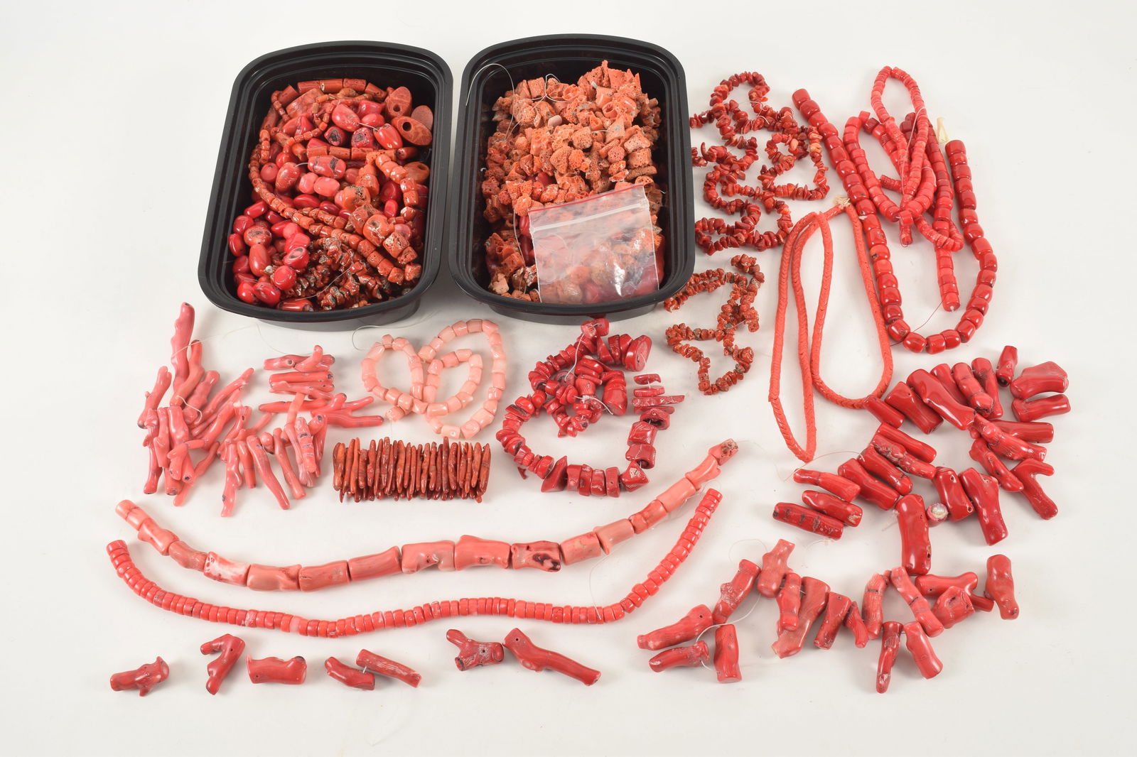 Large lot of coral beads, necklaces, and bracelets. Some possibly died or synthetic.: Large lot of coral beads, necklaces, and bracelets. Some possibly died or synthetic.