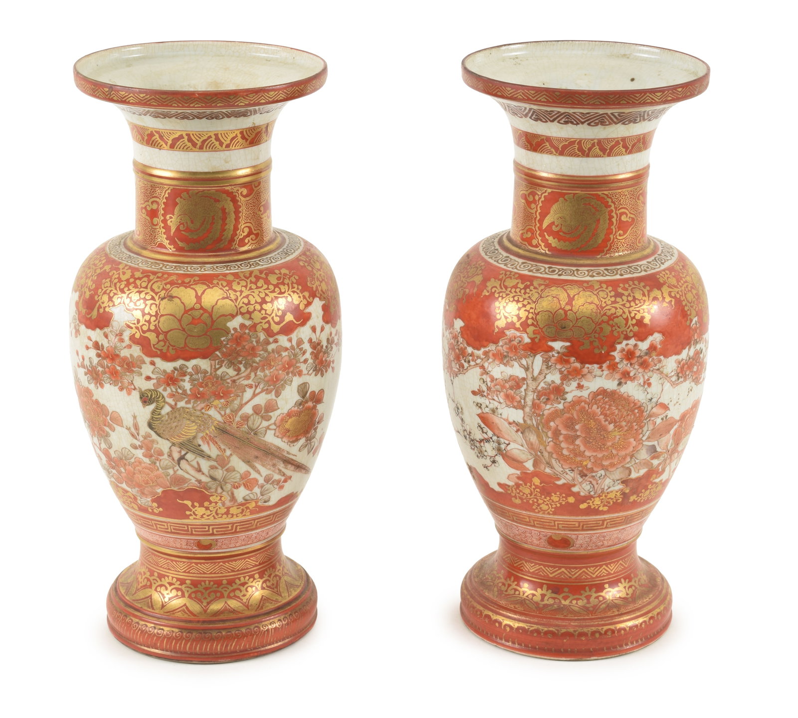 Pair of Japanese Kutani vases. 19th century. Bird and floral scenes with gilt decorations on iron (1 of 11)