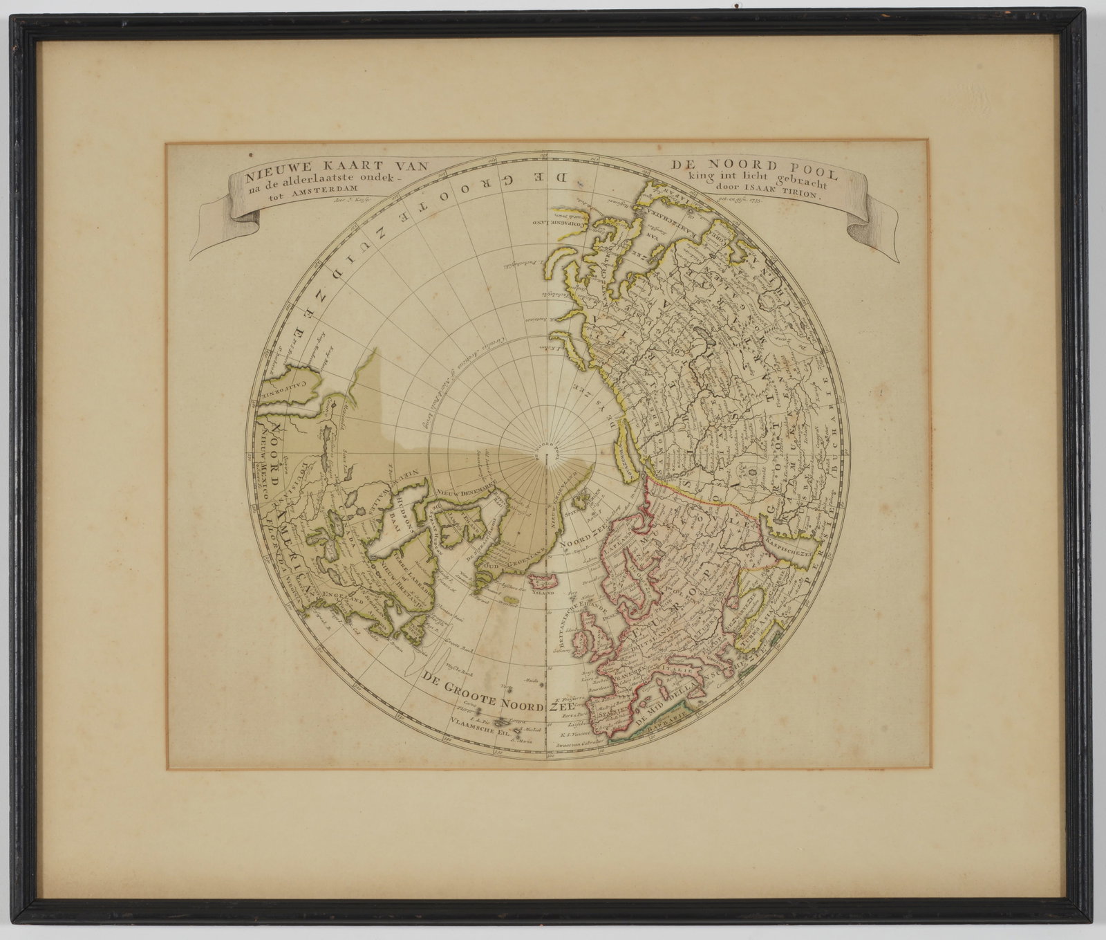 Isaak Tirion. Nieuwe Kaart van de Noord Pool. 1735 Dutch hand colored map showing California as an (1 of 7)