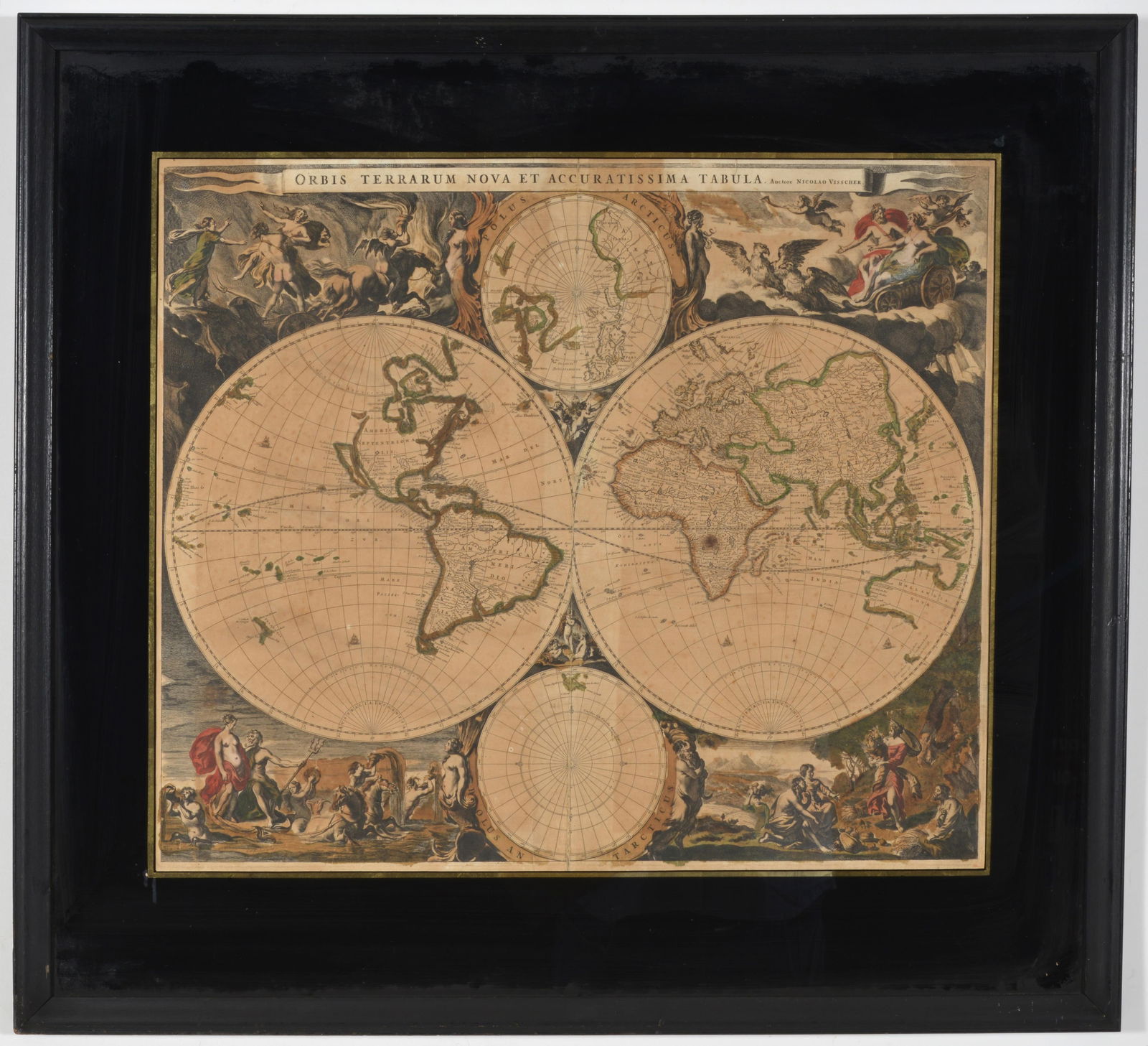 Nicolas Visscher. Double hemisphere map of the world. "Orbis Terrarum Nova et Accuratissima Tabula". (1 of 7)