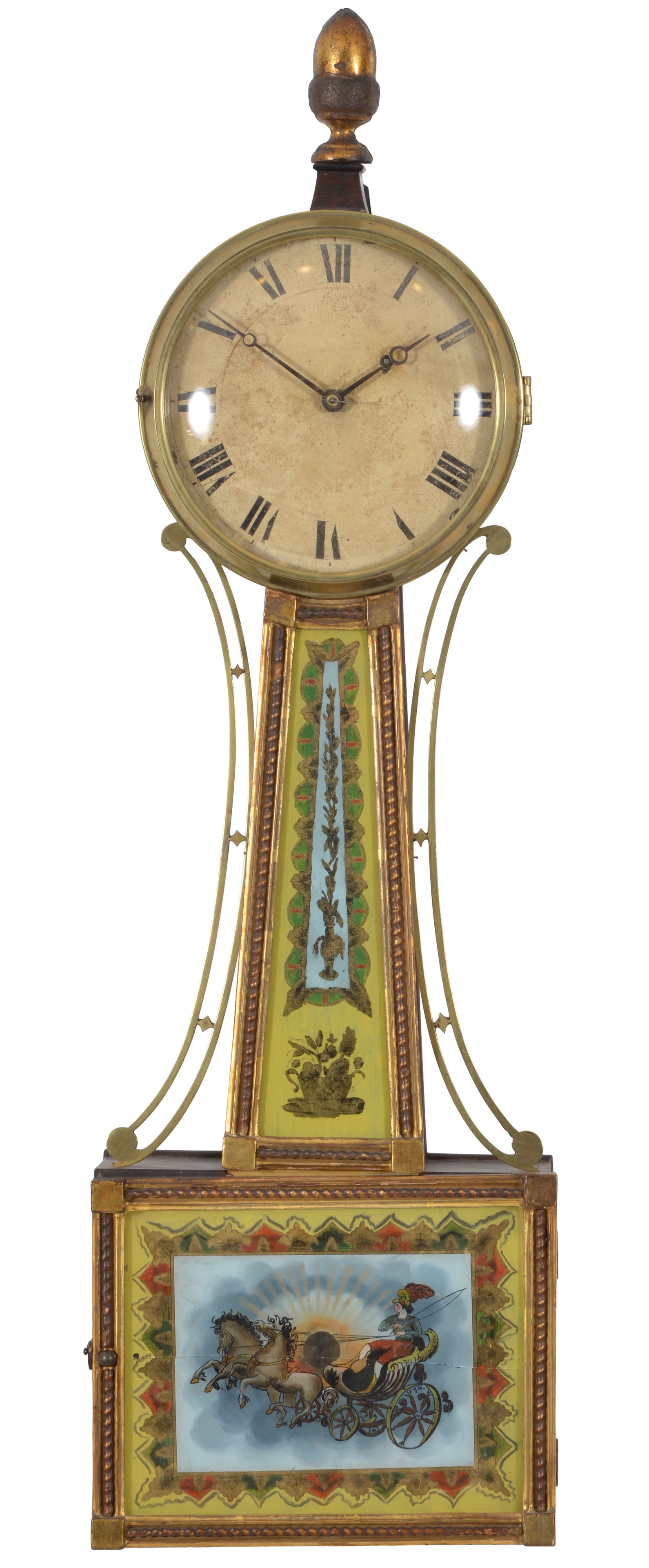 Concord type banjo clock with acorn finial and rope twist frames, circa 1815. The revere painted (1 of 16)