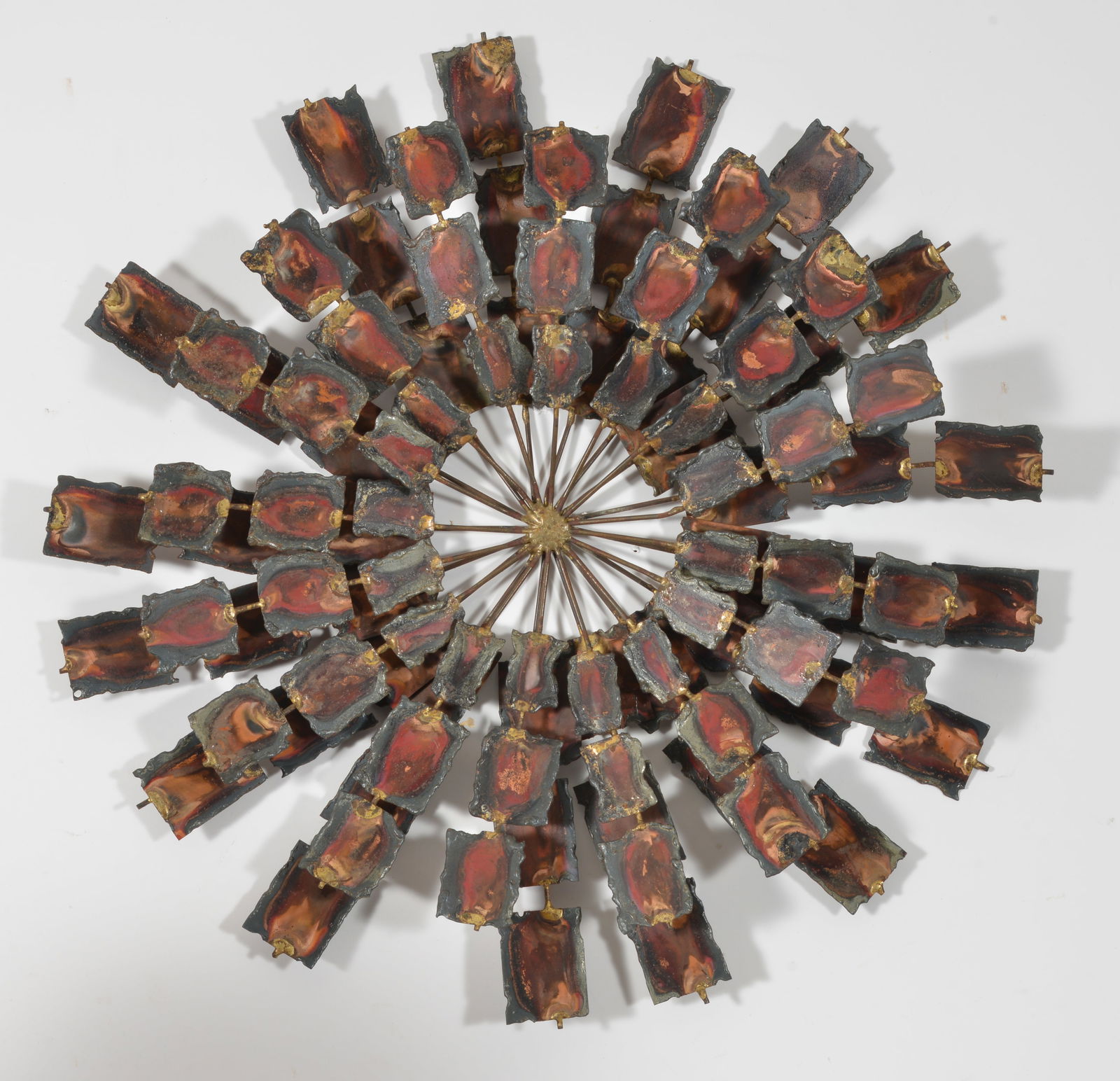 Dave Grossman mid century modern metal sunburst wall sculpture.: Dave Grossman mid century modern metal sunburst wall sculpture.