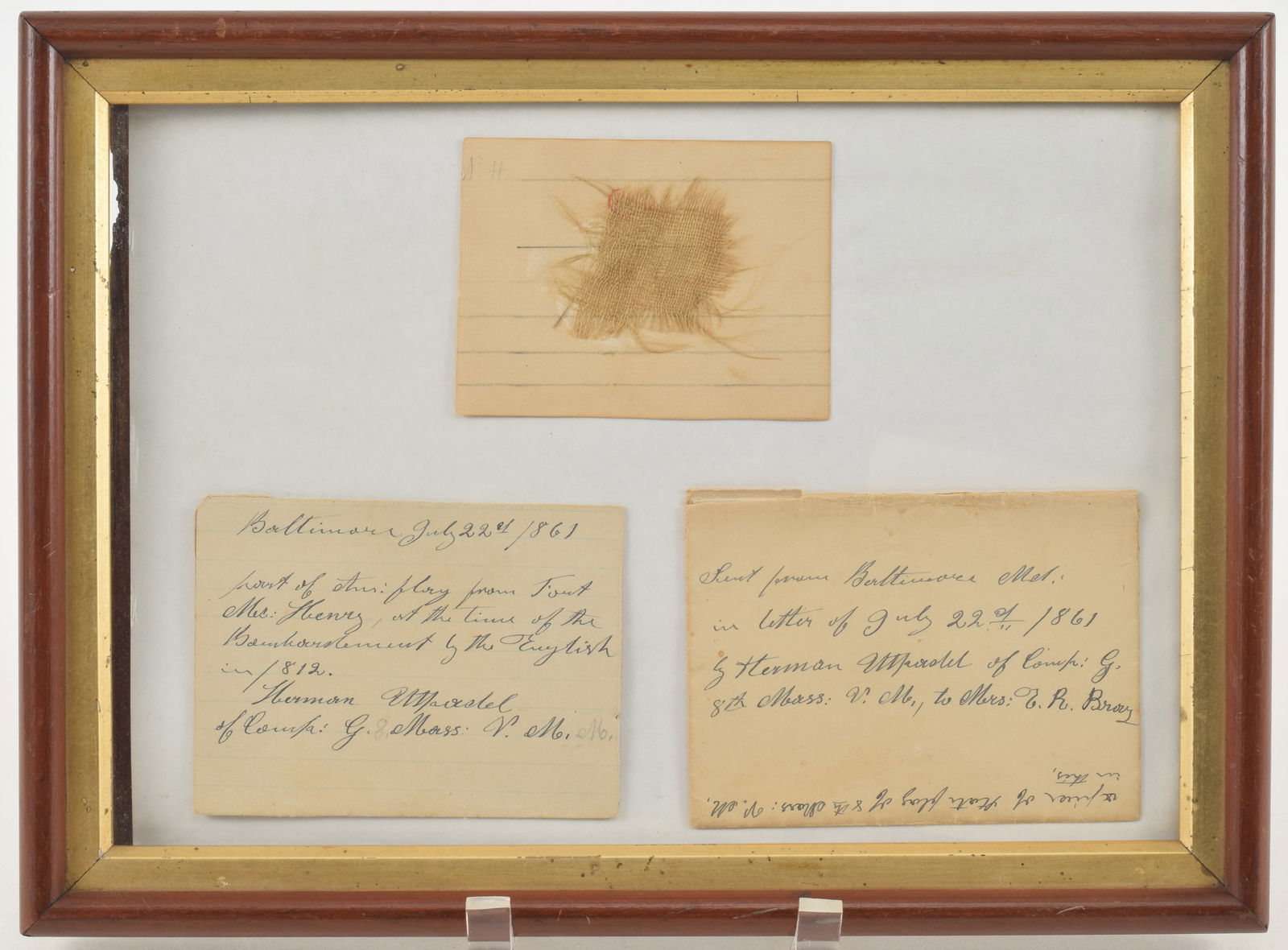 [War of 1812] Flag fragment from Fort McHenry during the British bombardment during the War of 1812.: [War of 1812] Flag fragment from Fort McHenry during the British bombardment during the War of 1812. It was for this event that Francis Scott Key composed the lyrics that would become the United State