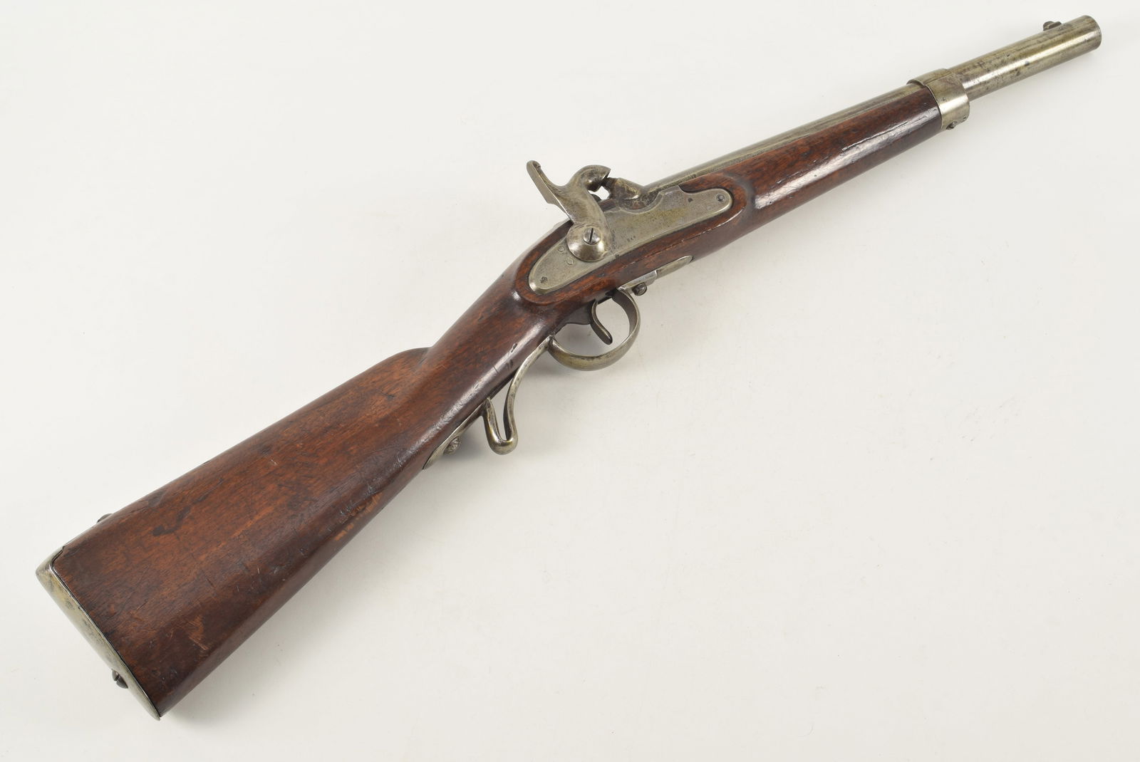 Austrian Stagecoach Carbine, Model 1850, Augustin System. Austrian service carbine with tubular: Austrian Stagecoach Carbine, Model 1850, Augustin System. Austrian service carbine with tubular Augustin percussion lock, issued for the protection of mail coaches and state transports. These short-ba