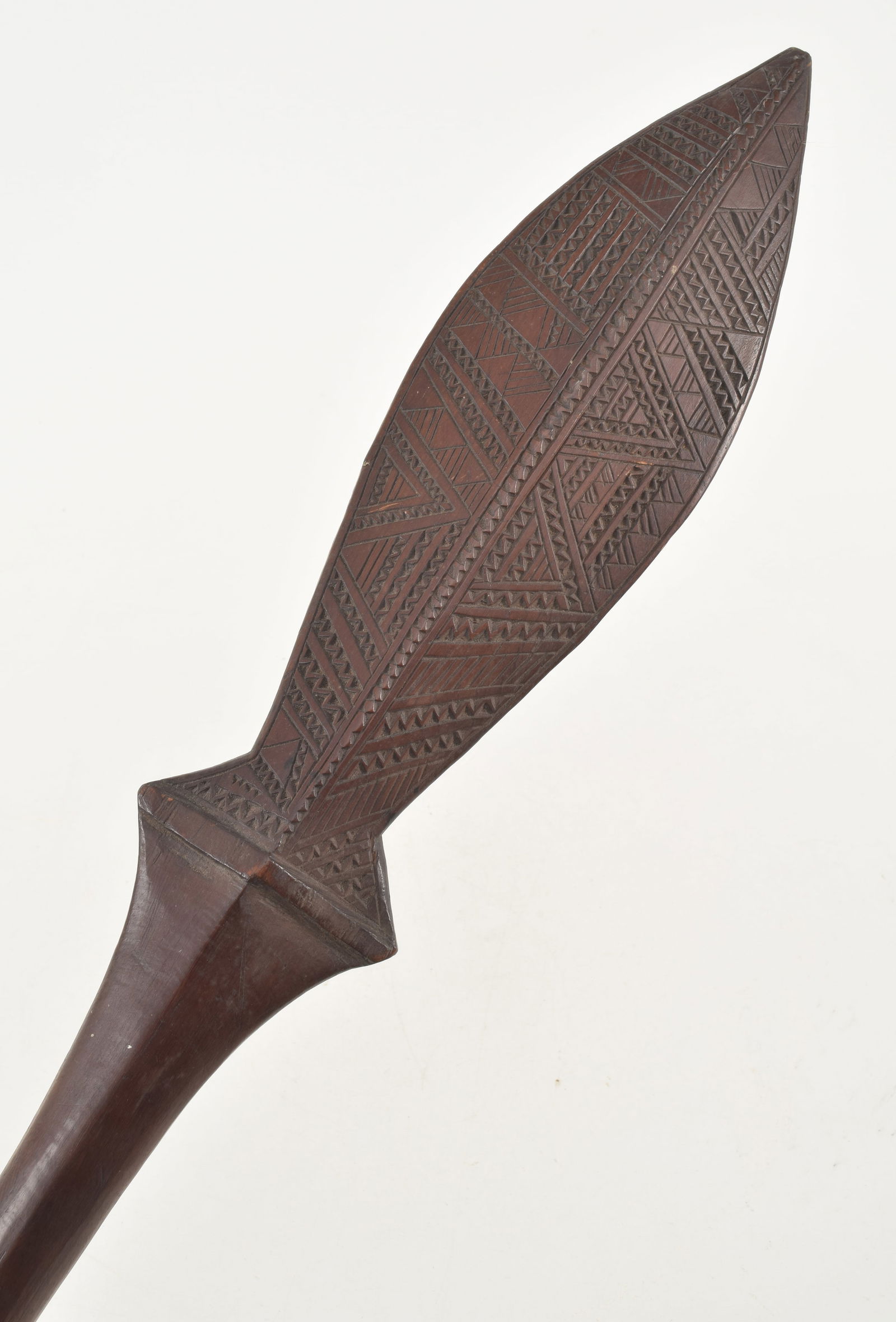 Tongan war club, early 20th century. Geometric chip carving. 28.25in length. (1 of 5)