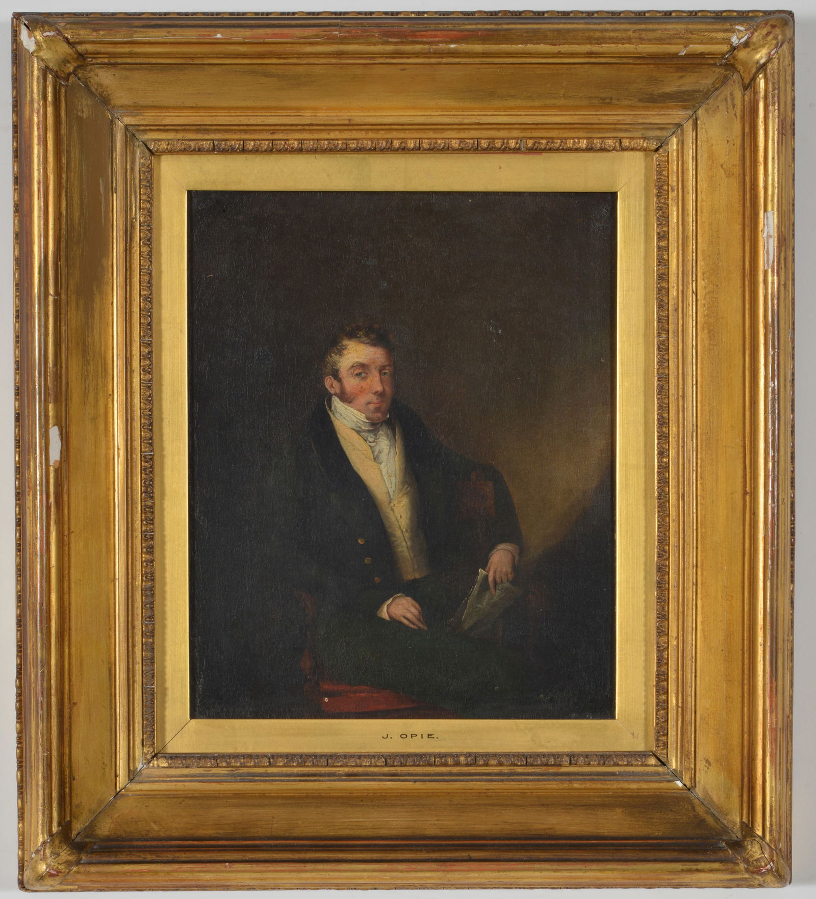 John Opie, attributed to. Portrait of a man seated holding a paper. Oil on canvas. Relined. Framed. (1 of 7)