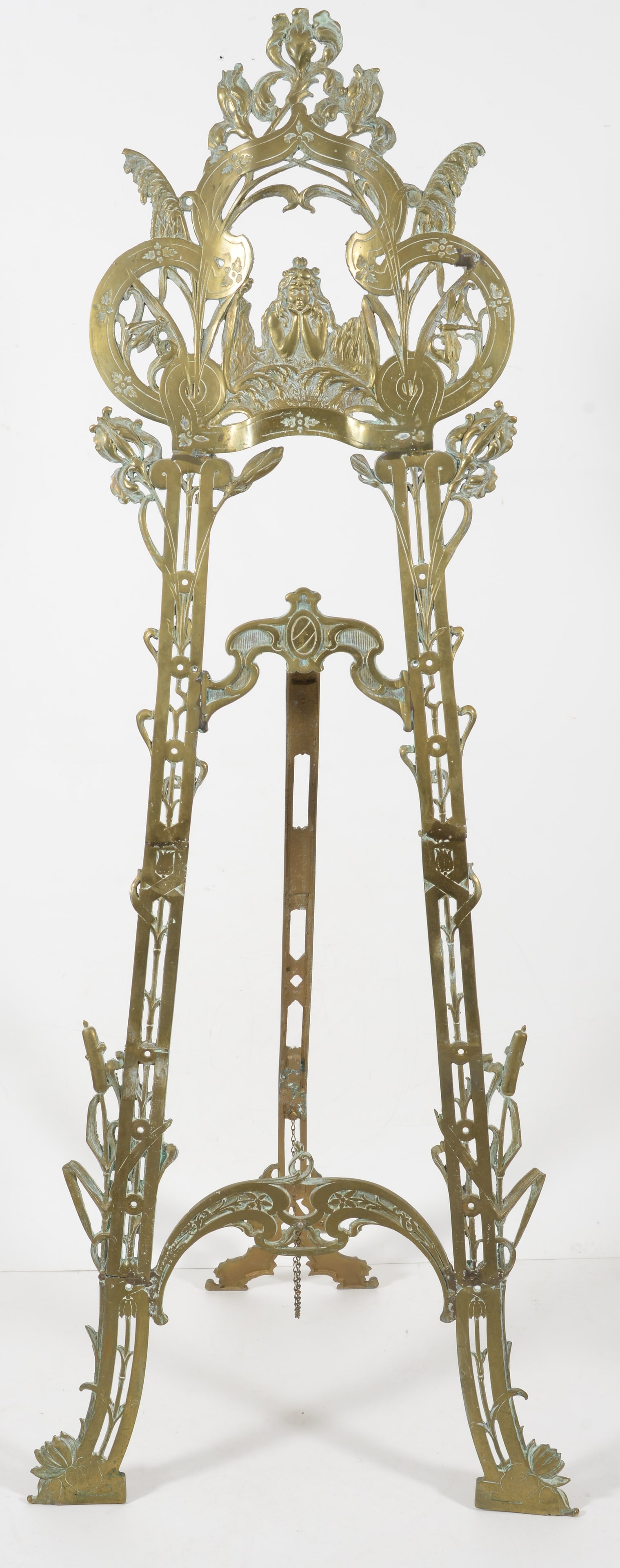 Art Nouveau case brass easel with elaborate natural motif with dragon flies and reeds, late 19th (1 of 6)