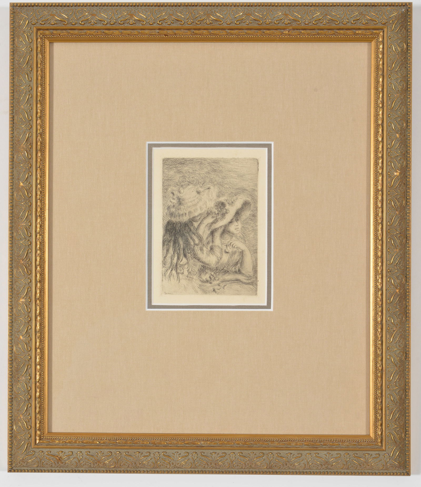 Auguste Renoir etching "Chapeau Epingle". Framed. Signed in plate. Sight: 5 x 3.75in. Overall: 16 x (1 of 5)