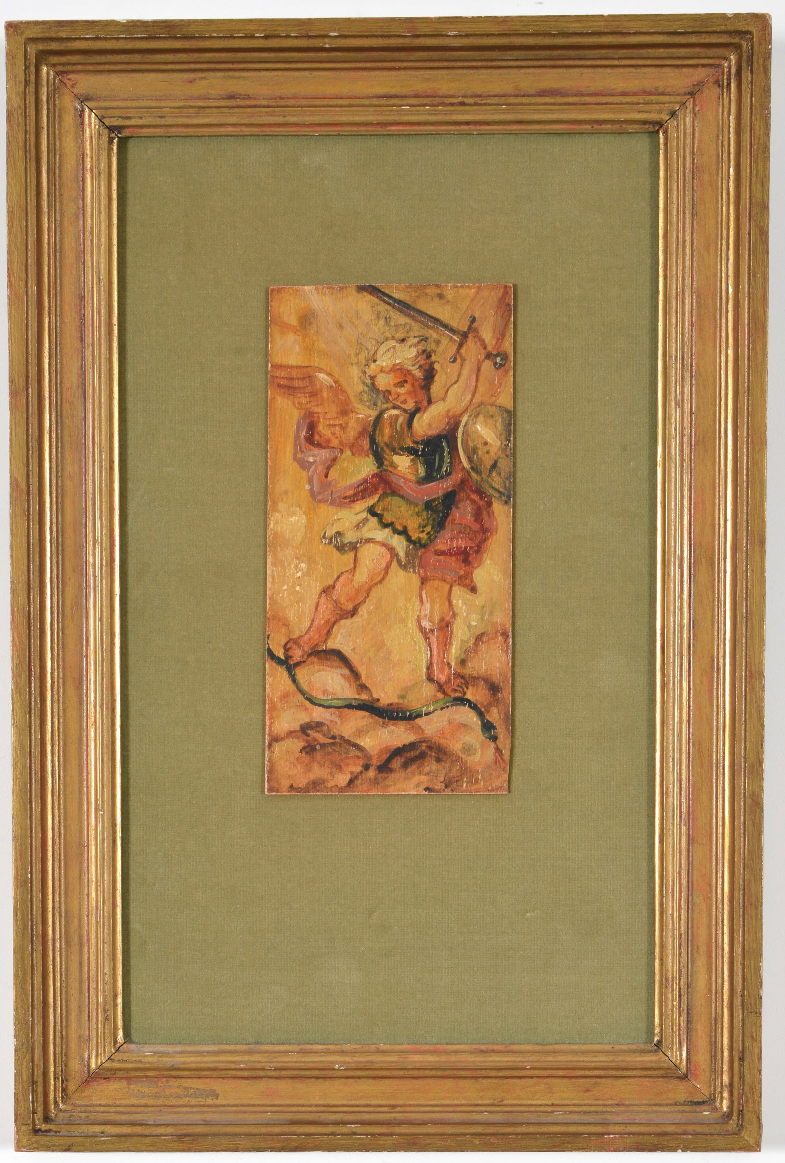 Rubens style old master sketch painting of St. Patrick slaying a snake. Oil on panel. 1978 Christies: Rubens style old master sketch painting of St. Patrick slaying a snake. Oil on panel. 1978 Christies South Kensington receipt on reverse. Painting size: 7 x 3.25in. Overall: 15 x 10in.