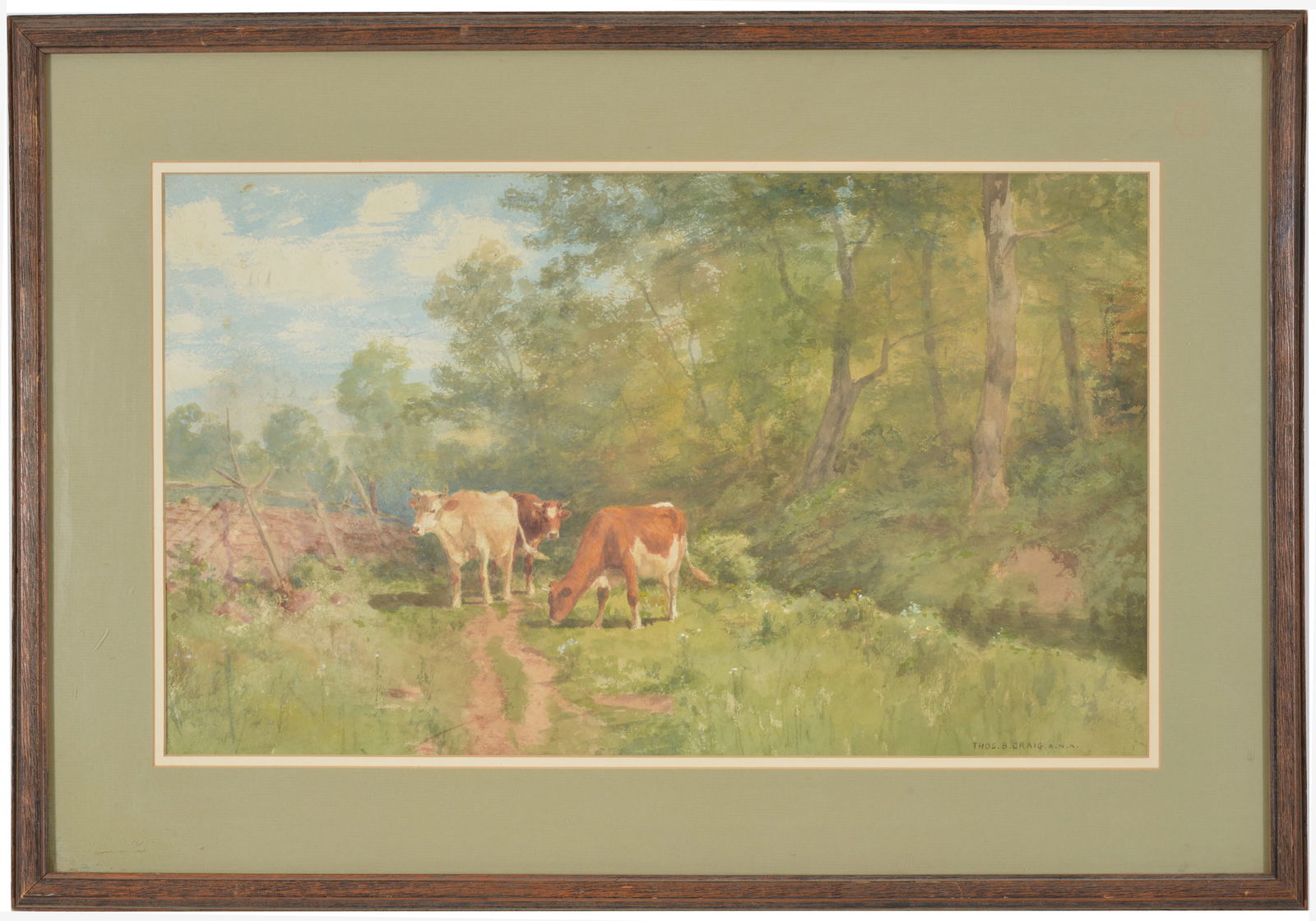 Thomas Bigelow Craig. Pennsylvania 1849 - 1924. Cows in a pasture. Watercolor on paper. Framed under (1 of 8)