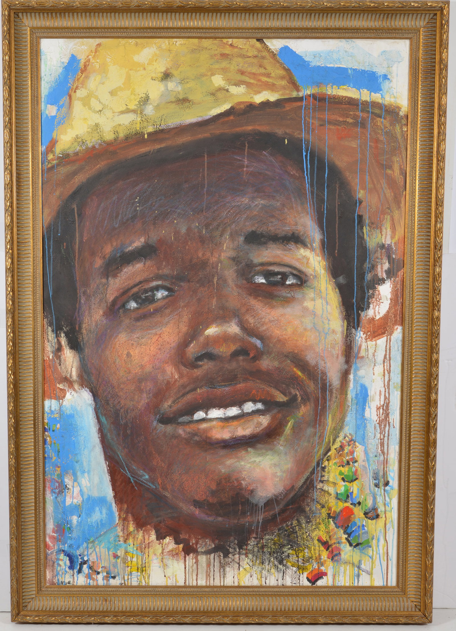 Large portrait of a young Caribbean man. Oil on canvas. Framed. 66 x 47in.: Large portrait of a young Caribbean man. Oil on canvas. Framed. 66 x 47in.