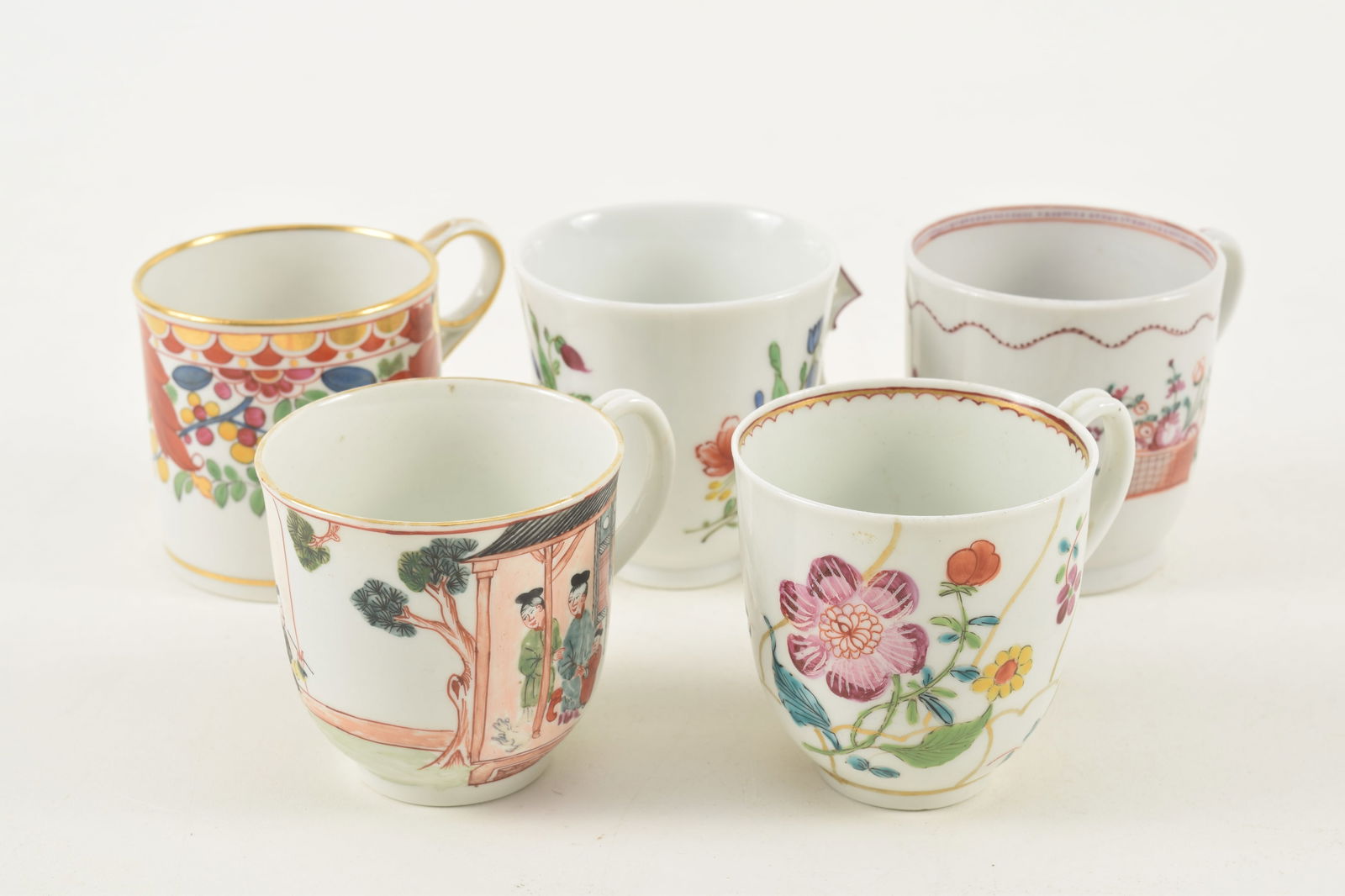 5 18th/19th century English porcelain coffee cups. 1) Mandarin Worcester cup. 2.5in high. 2) Cup (1 of 9)