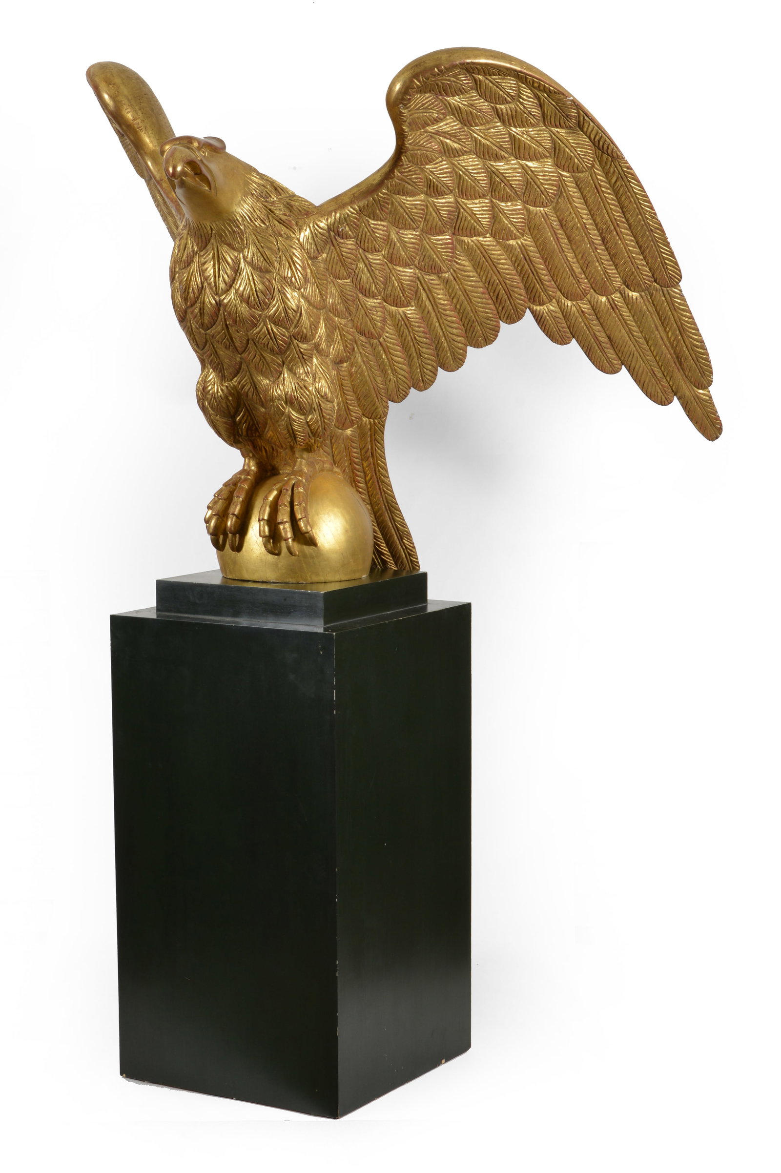 Monumental full bodied carved and gilt wood spread-wing American Eagle, early 20th century. An impre (1 of 14)