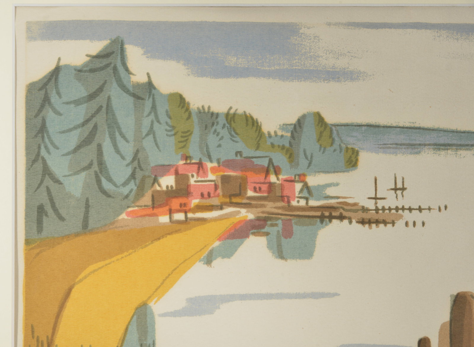 Edward Landon. "River View". 1942. Color screenprint. Edition of 50. Signed lower right in image. - 3