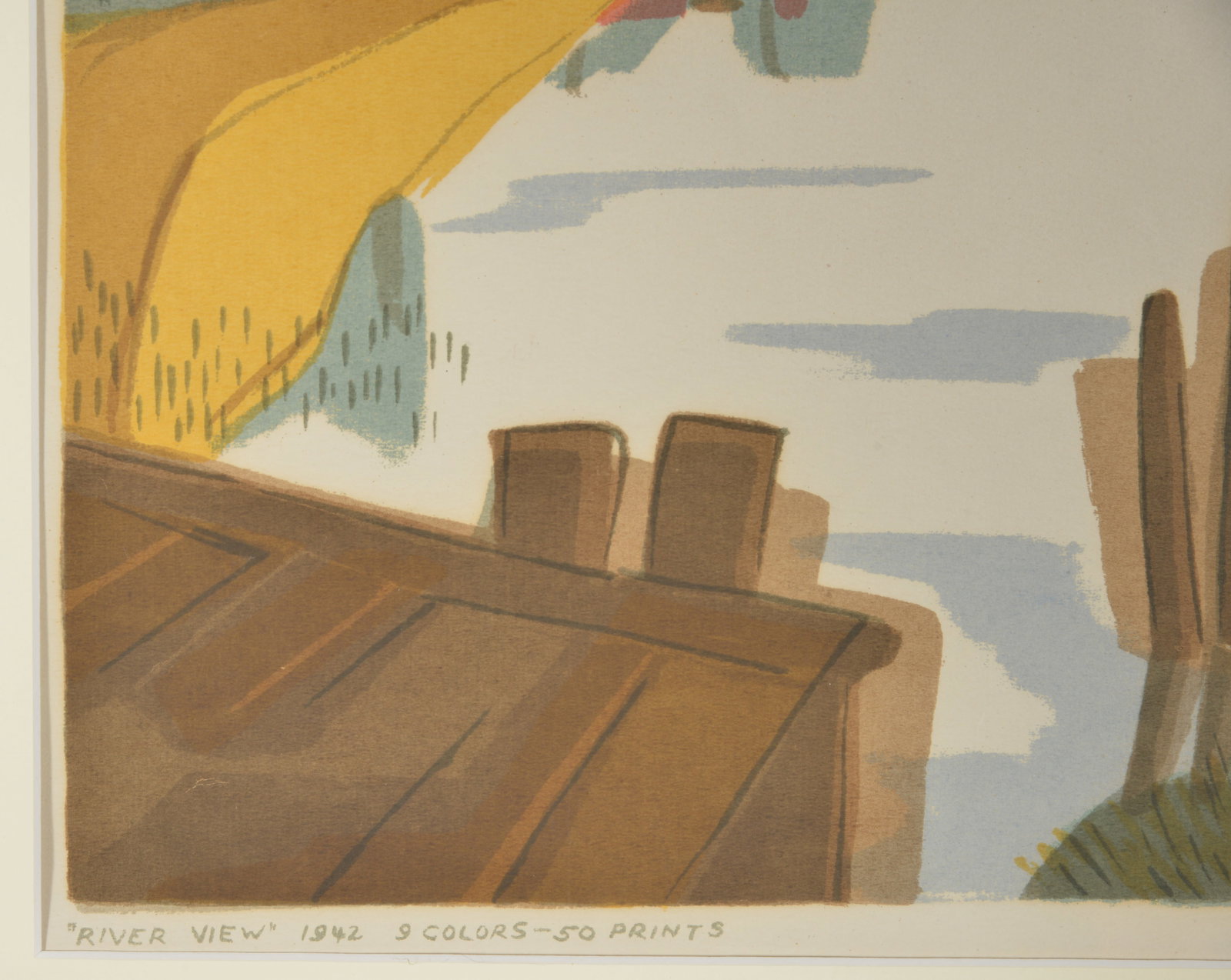 Edward Landon. "River View". 1942. Color screenprint. Edition of 50. Signed lower right in image. - 4