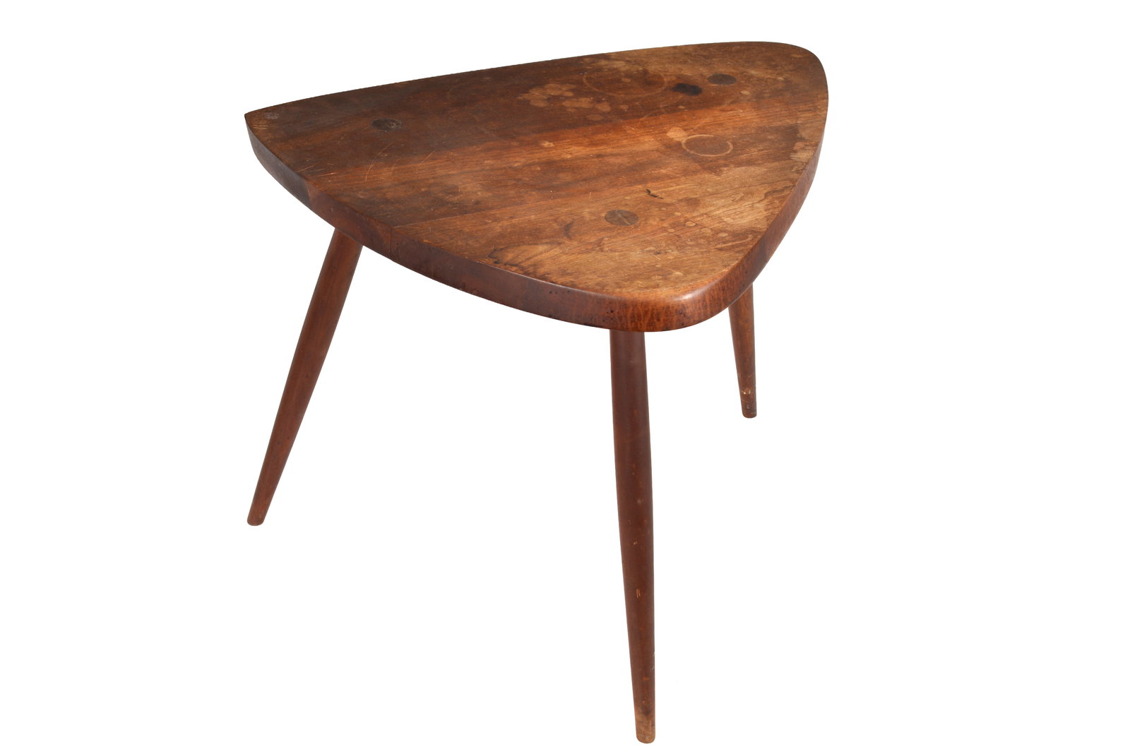 George Nakashima, Wohl table. Rounded triangular top with turned tripod legs. Family history - 3