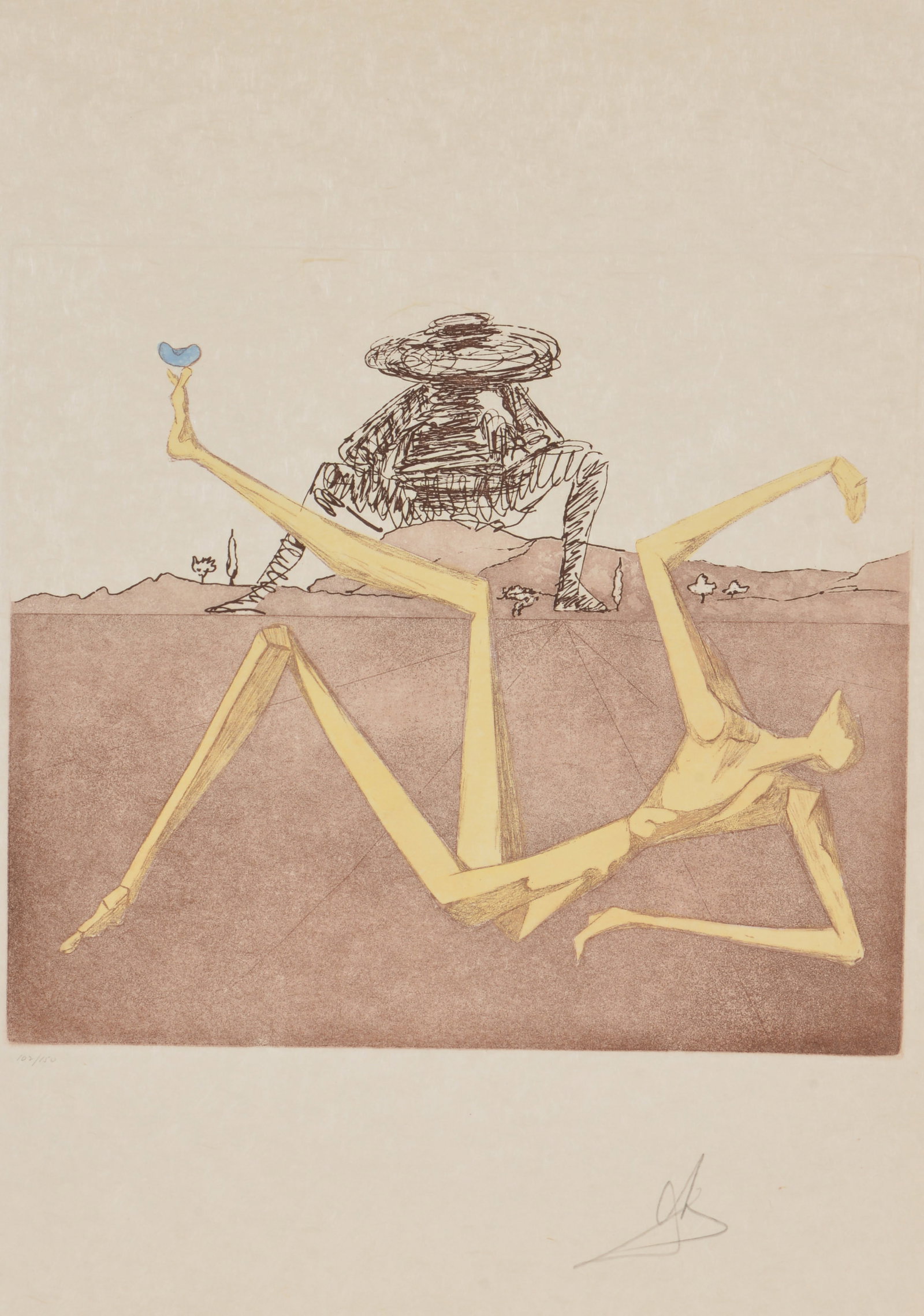 Salvador Dali. "The Heart of Madness", from the Historia de Don Quixote de la Mancha. Etching and: Salvador Dali. "The Heart of Madness", from the Historia de Don Quixote de la Mancha. Etching and aquatint on Japan paper. Dalart N.V. copyright 1981 blind stamp lower left. Signed. Numbered 102/150.