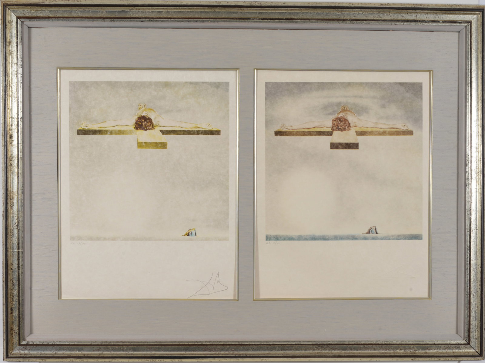 Salvador Dali. "Christ of Gala I and II", stereoscopic pair. HC editions 19/75. Framed as a pair.: Salvador Dali. "Christ of Gala I and II", stereoscopic pair. HC editions 19/75. Framed as a pair. Image size 24.5 x 18 in, overall size 38 x 52 in.