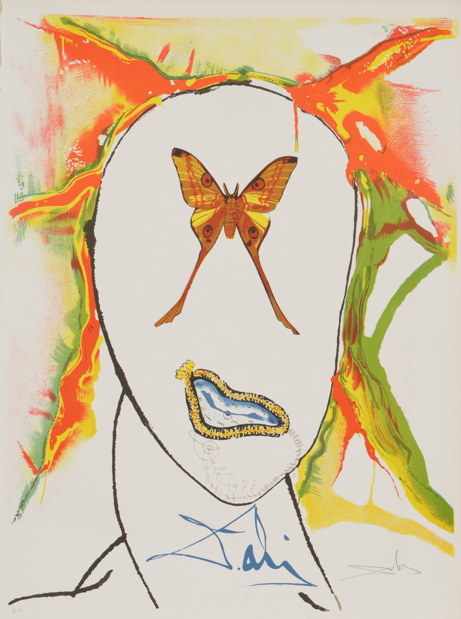 Salvador Dali. "Kabuki Dancer". Lithograph on Arches paper. Signed. Artist proof. Slight folded edge: Salvador Dali. "Kabuki Dancer". Lithograph on Arches paper. Signed. Artist proof. Slight folded edge upper left corner of sheet. Light toning along extreme upper edge of sheet. Sheet size: 29.75 x 22.