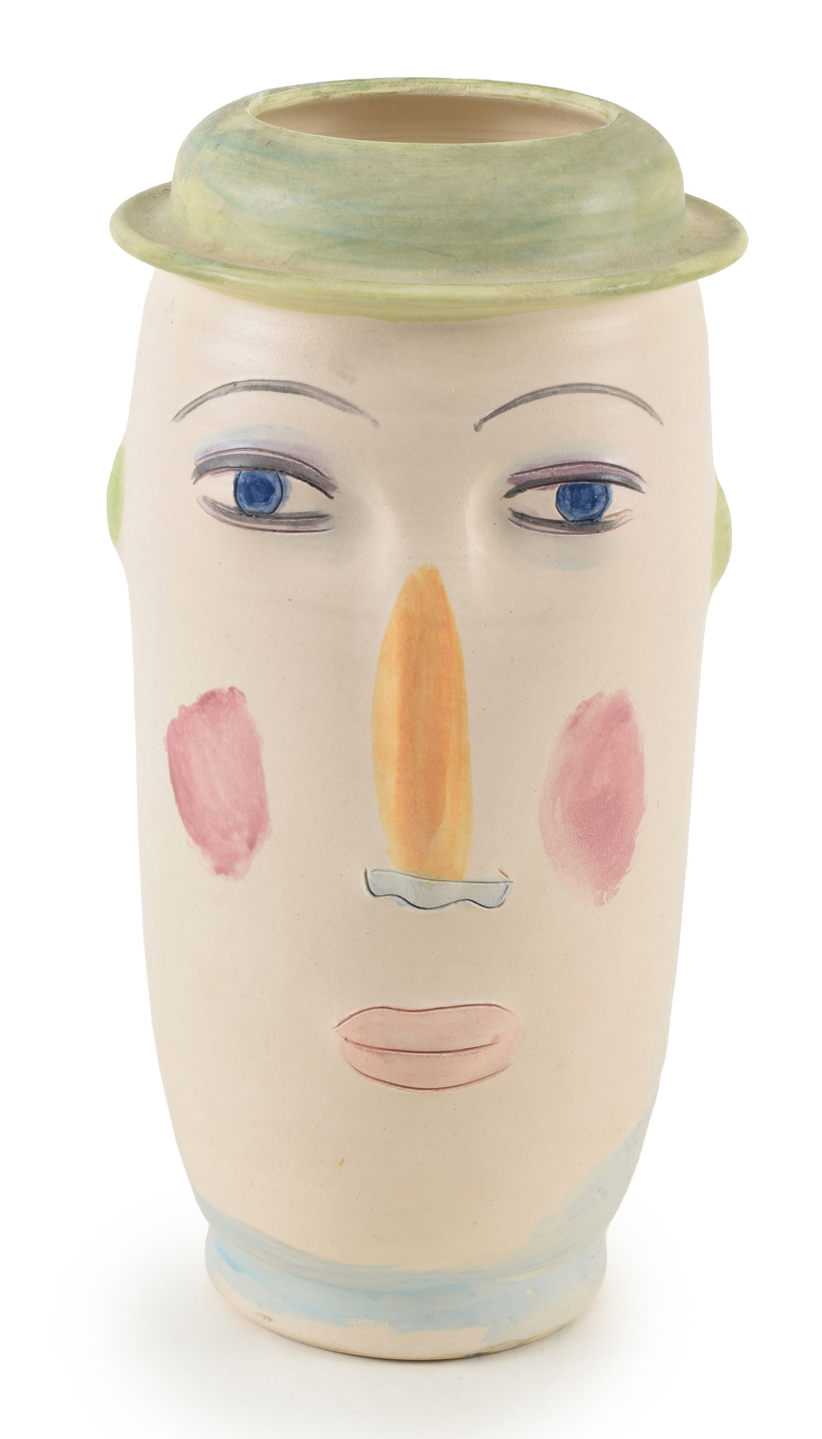 Whimsical 20th Century Glazed Pottery Clown Head, Signed Savitu N.J. Height 14 1/2 in.: Whimsical 20th Century Glazed Pottery Clown Head, Signed Savitu N.J. Height 14 1/2 in.