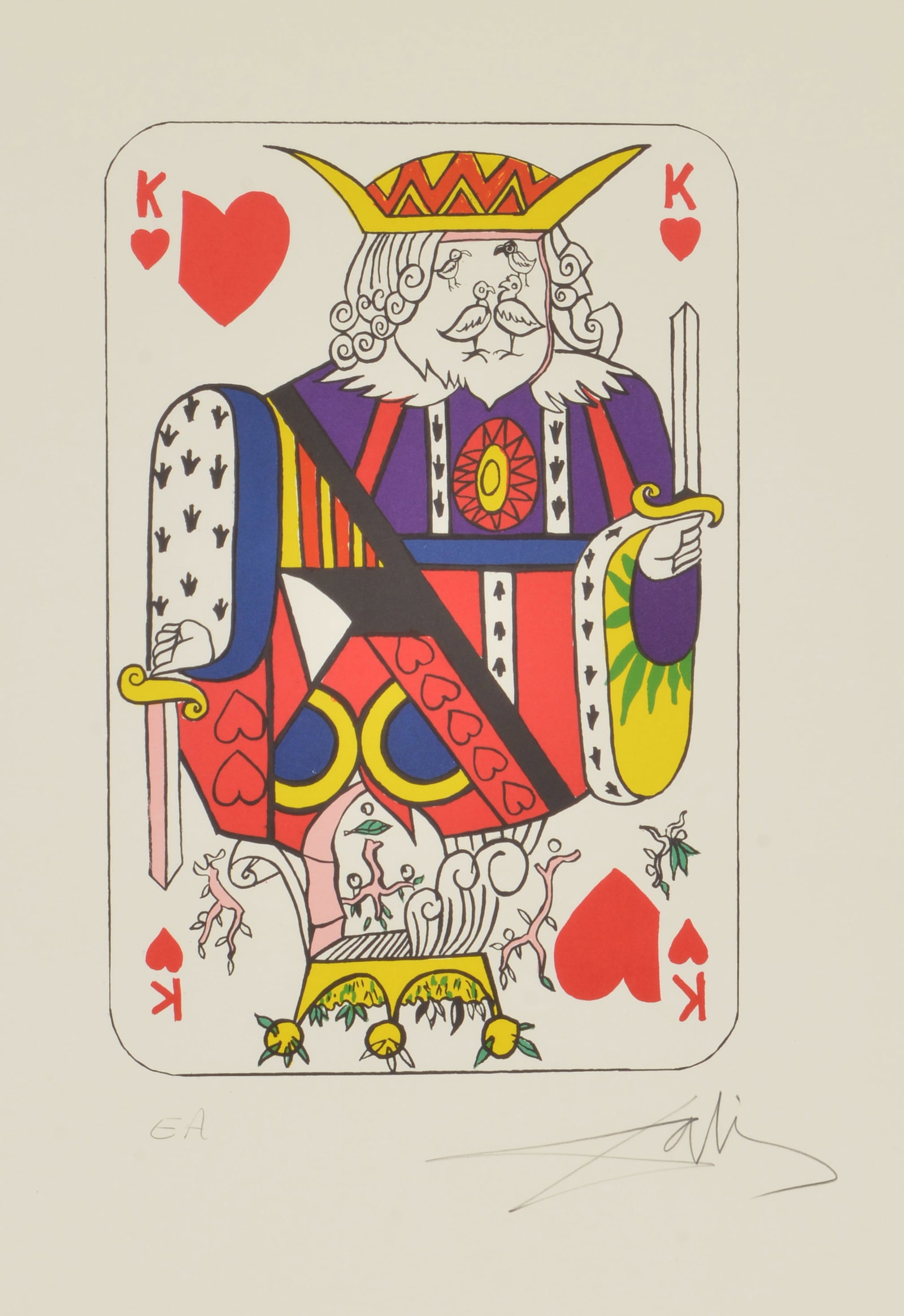 Salvador Dali. "King of Hearts". Lithograph on paper. Signed. Artist proof. Several slight dents: Salvador Dali. "King of Hearts". Lithograph on paper. Signed. Artist proof. Several slight dents upper margin. Sheet size: 26 x 19.75in.