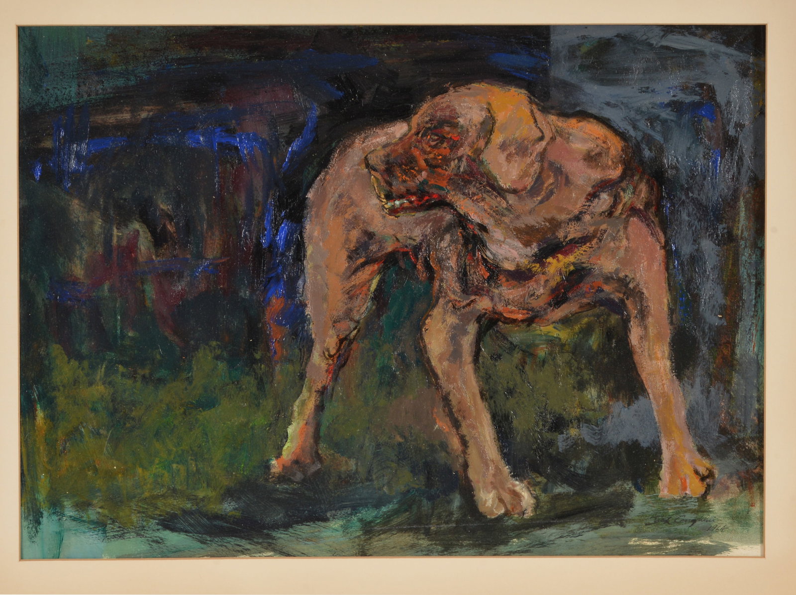 Jack Coughlin. Massachusetts. 1964. Mixed media painting of a dog. Signed and dated lower right.: Jack Coughlin. Massachusetts. 1964. Mixed media painting of a dog. Signed and dated lower right. Matted. Overall: 20.75 x 25.5in.