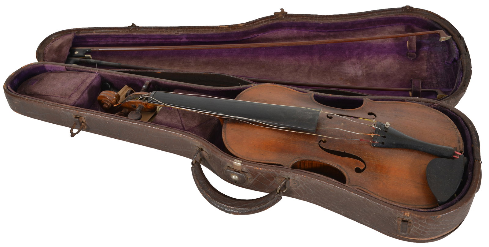 Vuillaume bow and Hopf violin in case. 1) Bow faintly marked Vuillaume A Paris on handle. Roman (1 of 16)