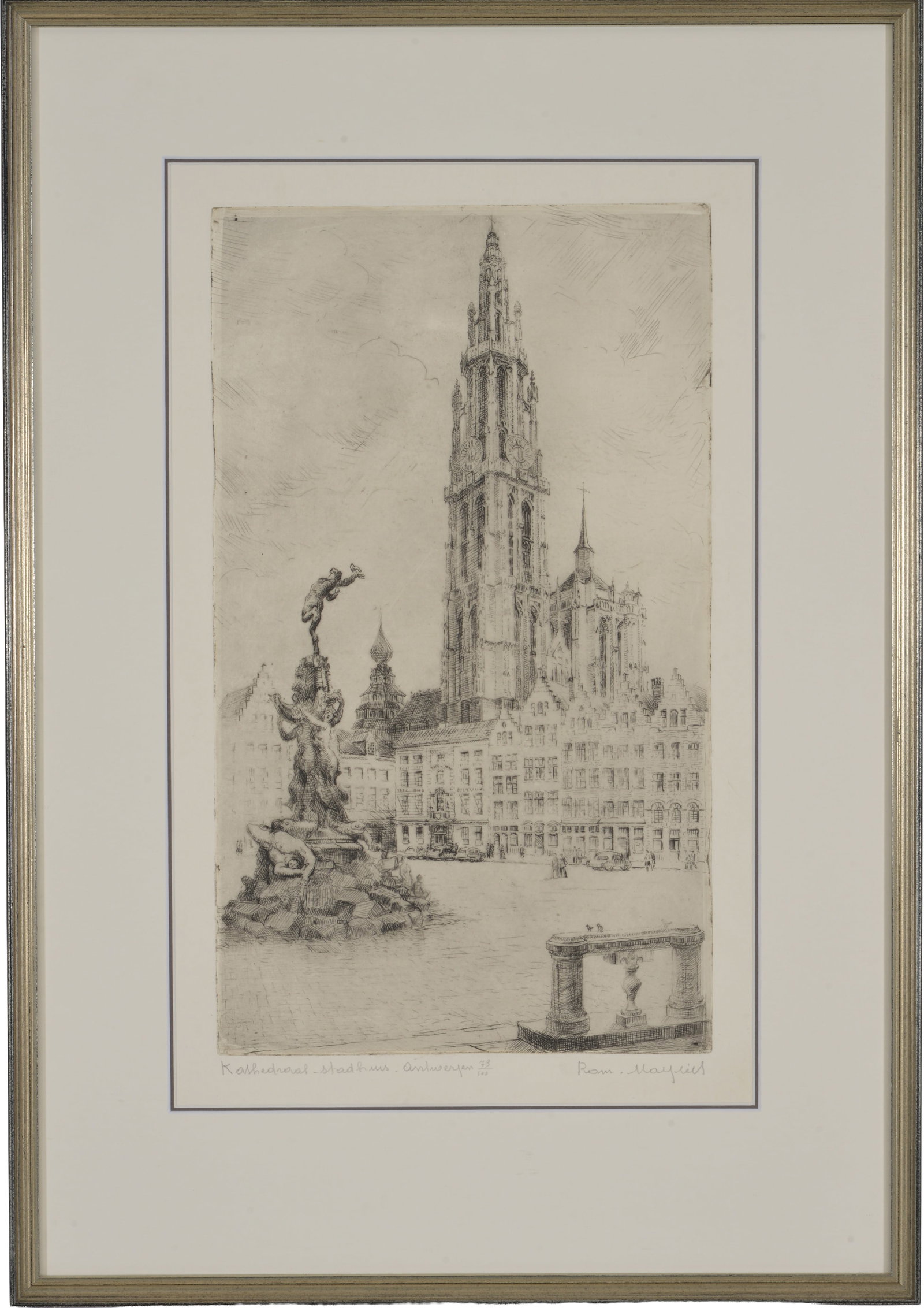 Romain Malfliet. Etching of Ulm cathedral and stadthaus. Signed and titled lower margin. Framed (1 of 20)