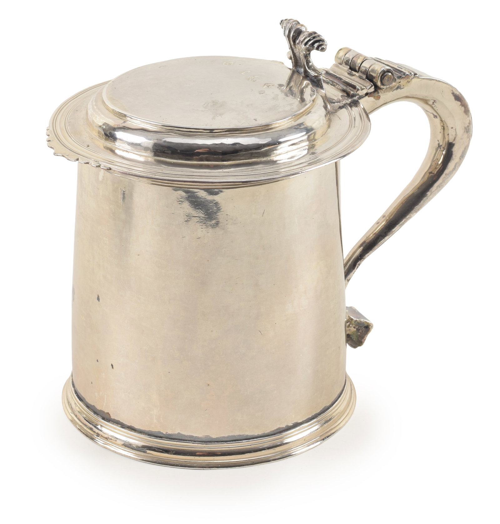 17th Century London sterling silver covered tankard, 1681 maker "DB". Height 6 in. 18.80 ozt. (1 of 10)
