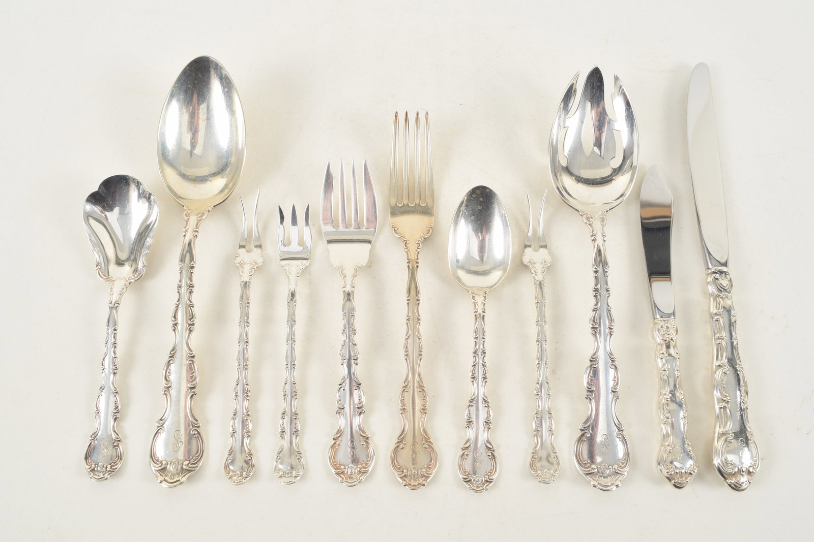 111 Piece Gorham sterling silver flatware service. Engraved "S". To including 16 dinner forks, 16 (1 of 11)
