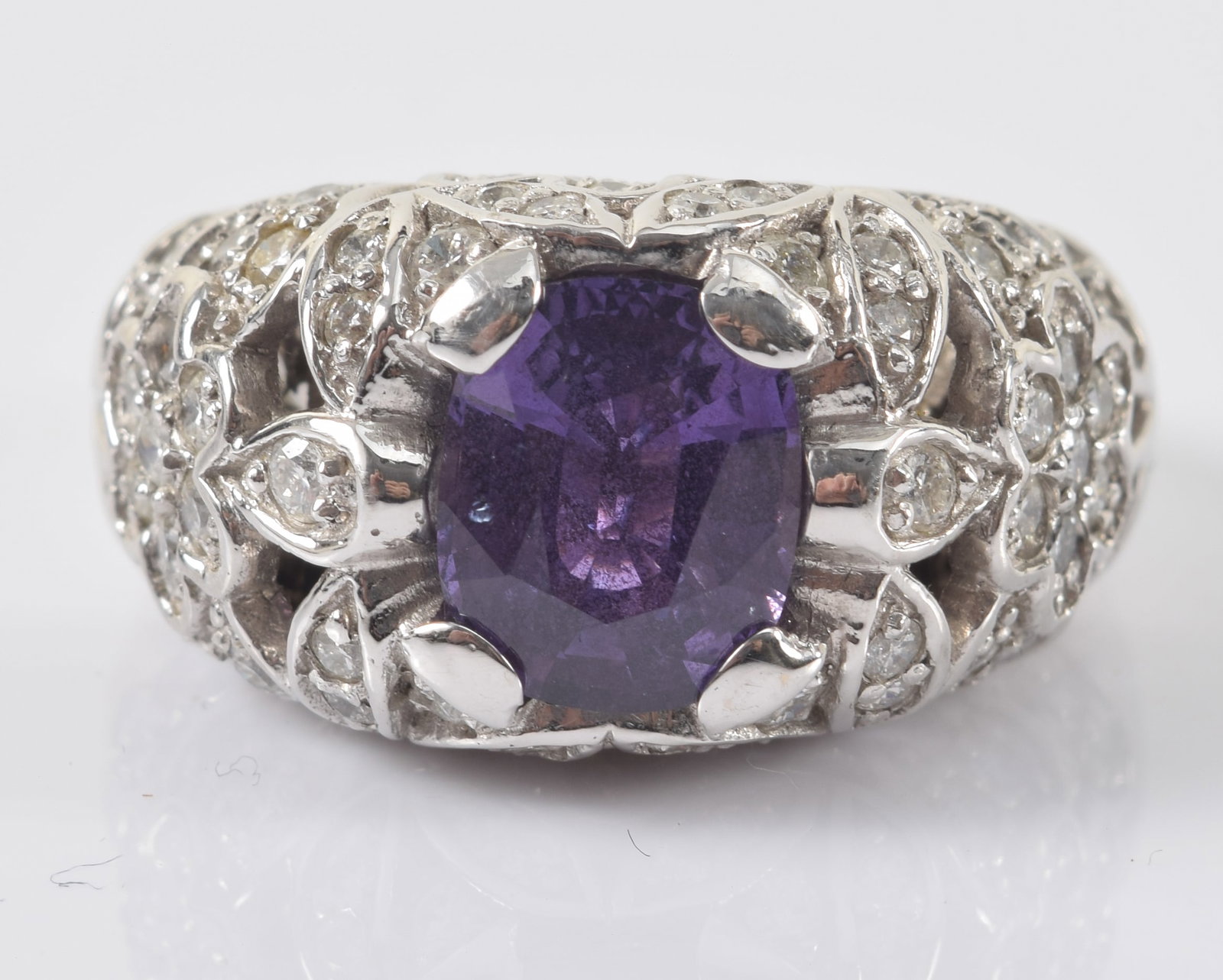 14K white gold natural 3.14CT purple sapphire and diamond ring. Cushion cut sapphire measuring 9.27 (1 of 8)
