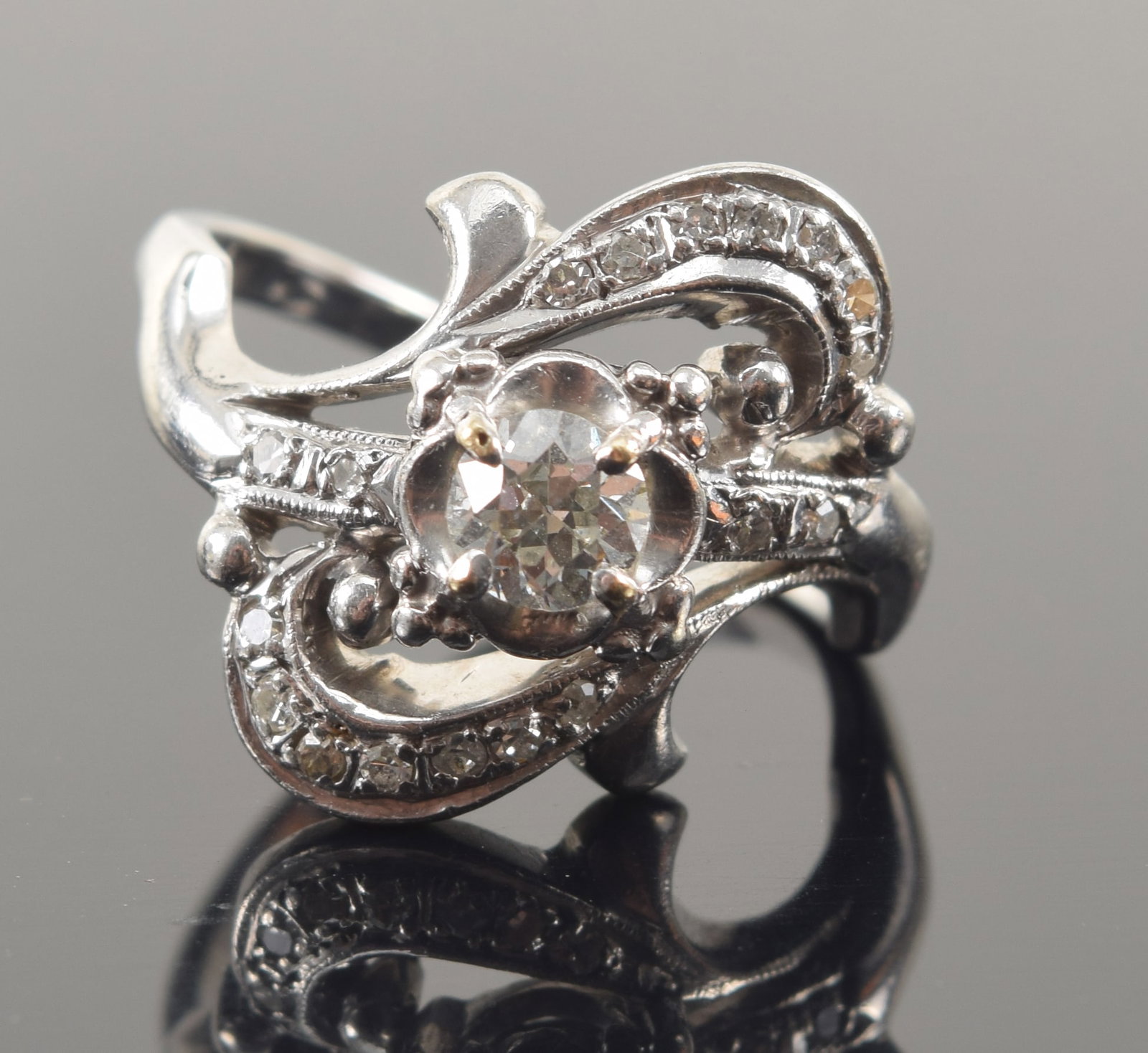 Jabel 19K white gold 0.25ct diamond ring. Marked. Ring size 4. 3.8 grams. (1 of 8)
