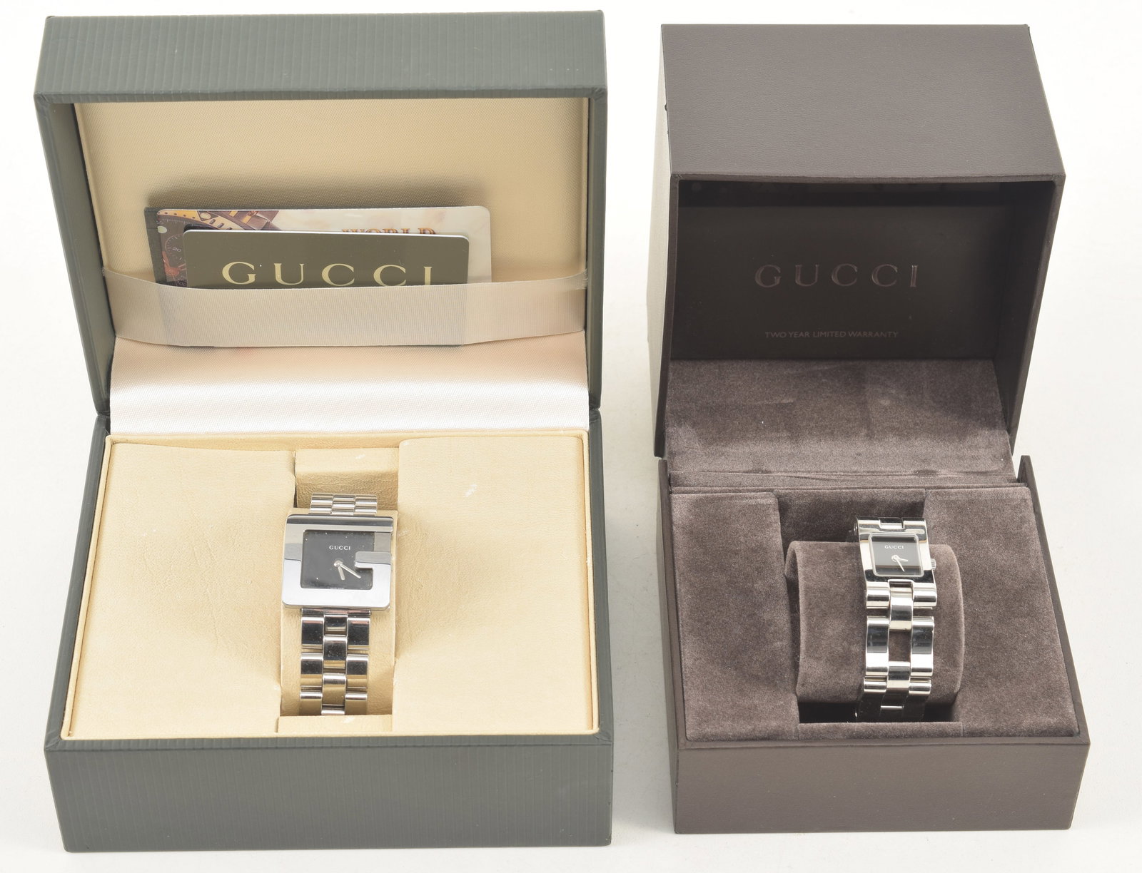 2 Gucci wristwatches, each with original boxes, paperwork, and authenticity card. (1 of 6)