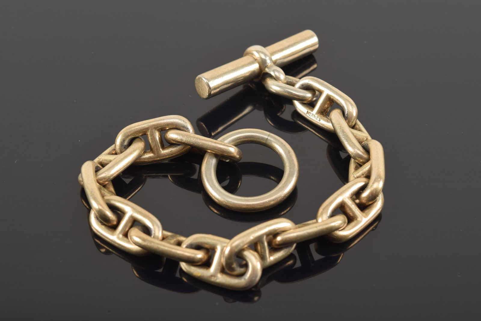 Vintage Hermes chain link and toggle bracelet. Marked on link. Does not test as gold. 7.5in length. (1 of 2)
