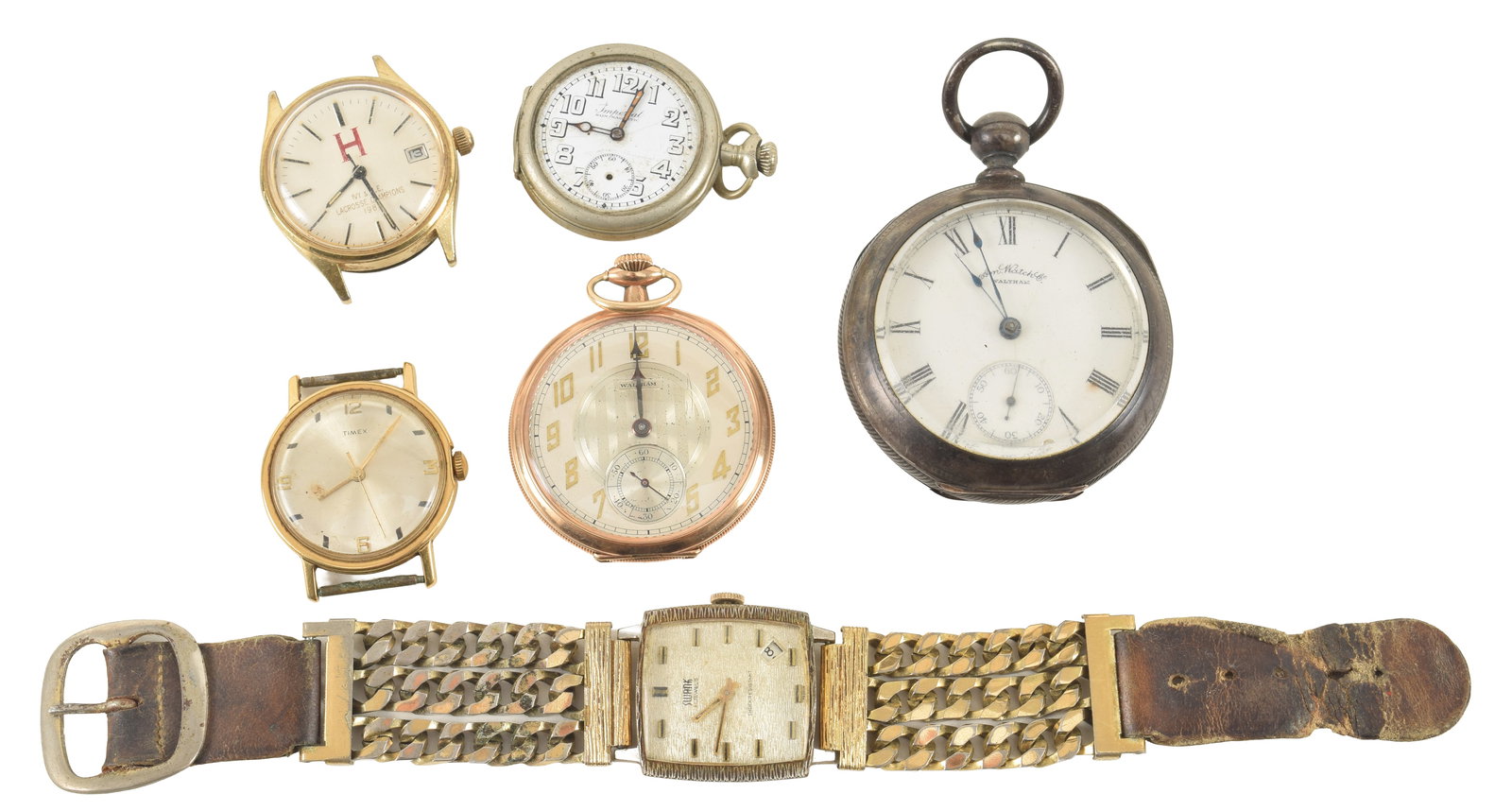6 vintage men's watches, including coin silver pocket watch. (1 of 6)