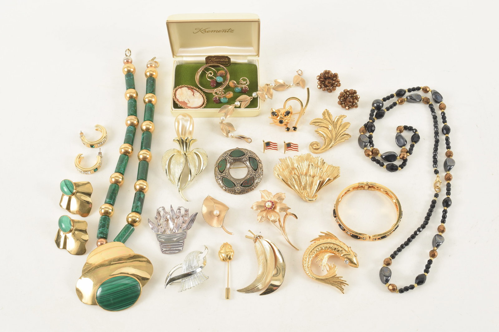 Lot of vintage fashion jewelry, including several pieces of Krementz gold filed jewelry, Trifari, (1 of 12)