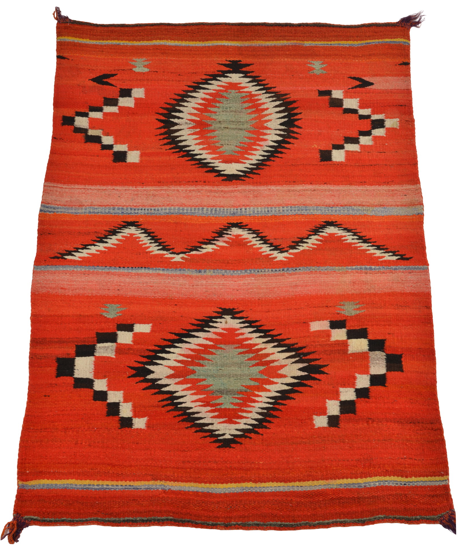 19th/20th century Navajo eye dazzler blanket. Orange-red ground with geometric decoration. 53 x (1 of 5)