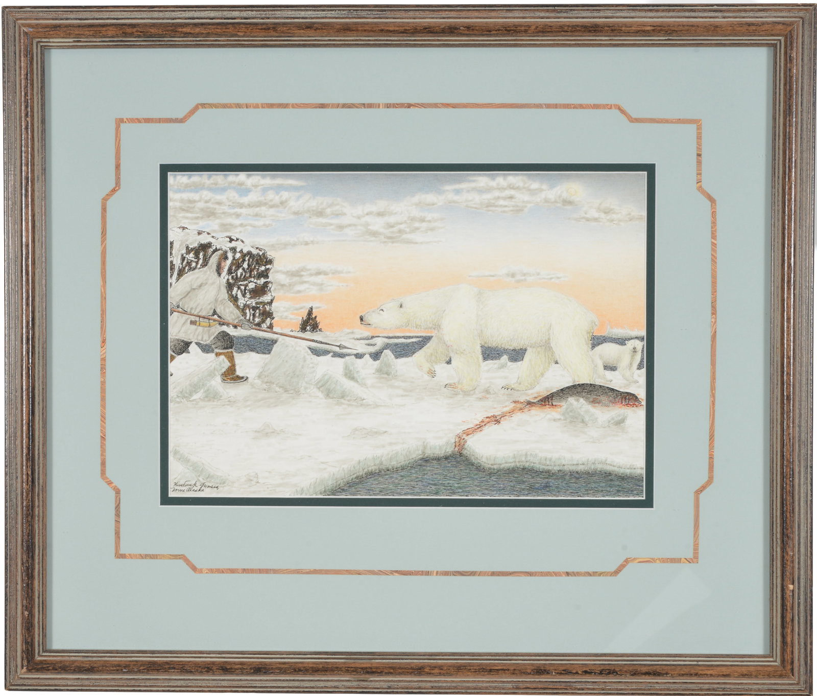 James Kivetoruk Moses. Alaska/Inupiat. Polar bear hunting scene, with hunter approaching a polar (1 of 8)
