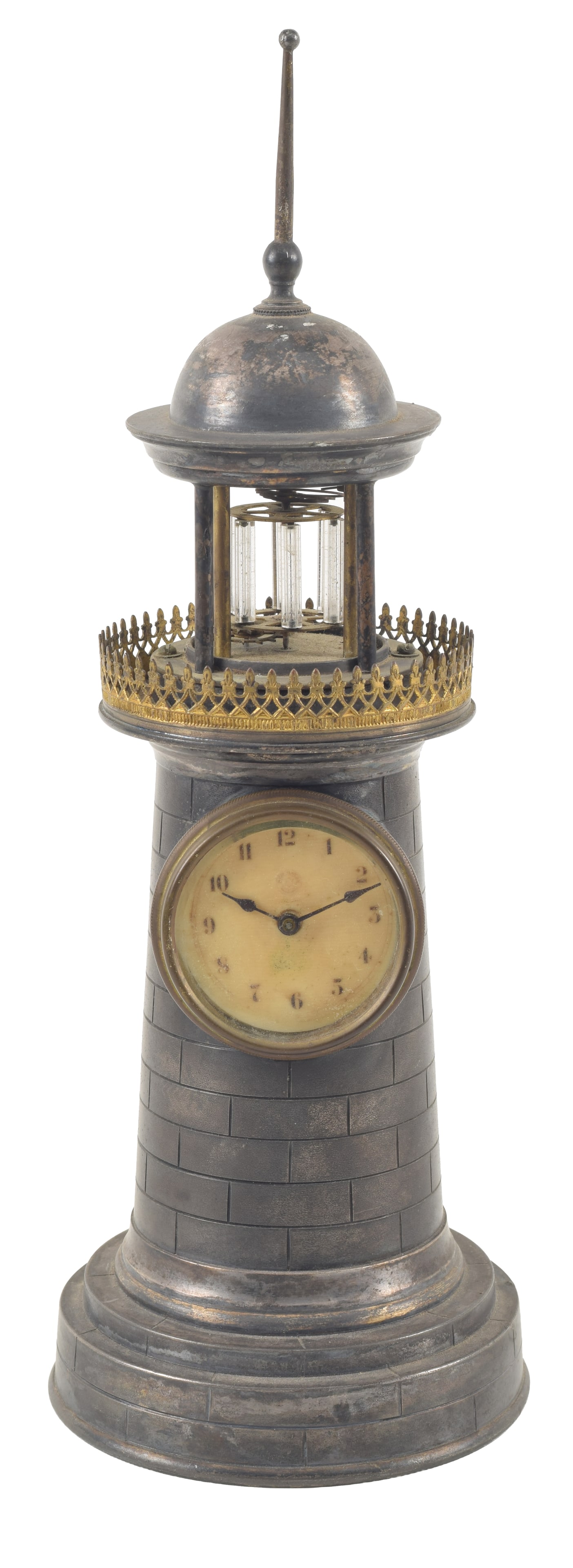 New Haven Clock Co. plated silver lighthouse clock with automation, circa 1890. Movement and (1 of 9)