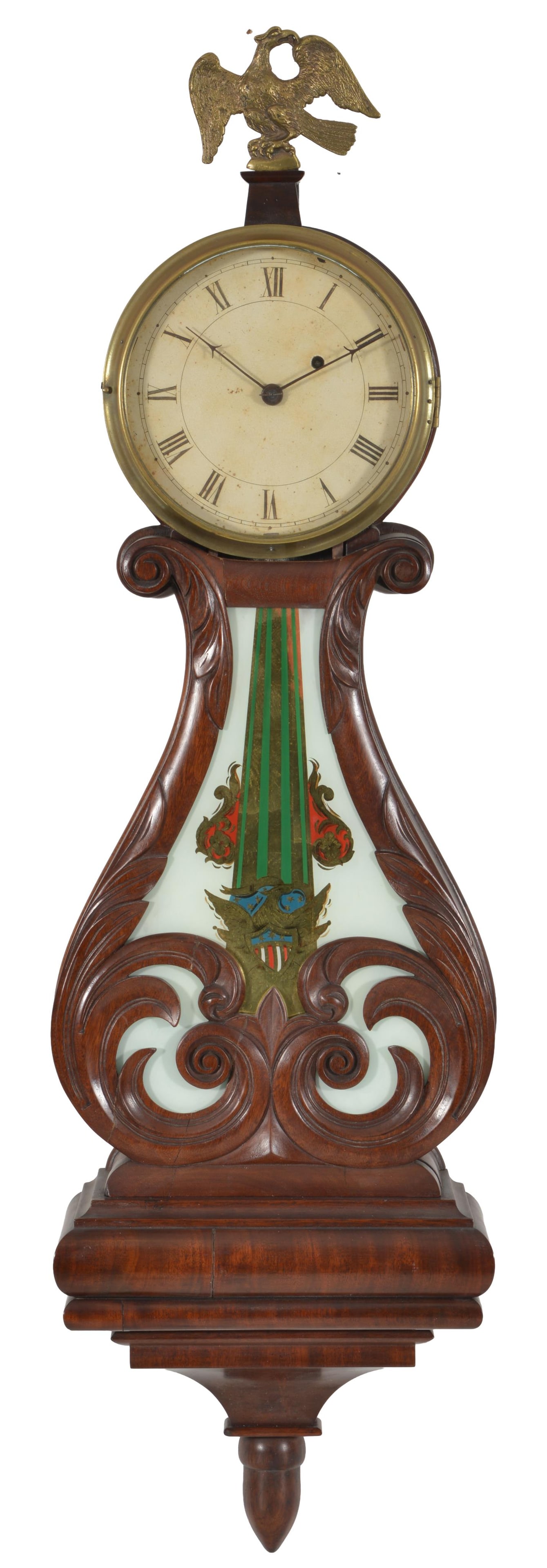 John Sawin true lyre form clock, Boston, circa 1830. This rare true lyre clock with spread wing cast (1 of 17)