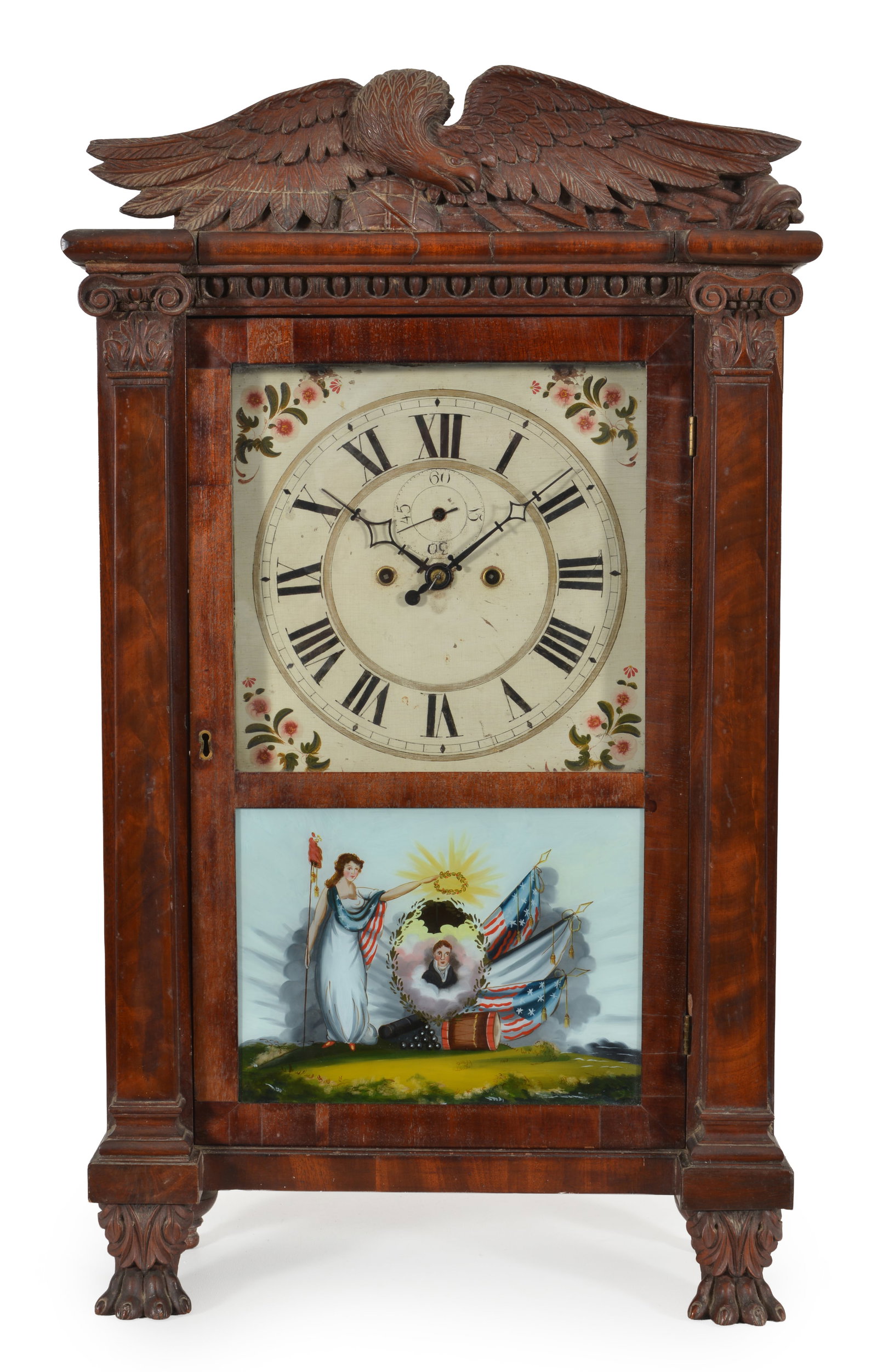 S. Clarke's Salem Bridge shelf clock with Eagle carved crest and patriotic tablet with Gen. (1 of 14)