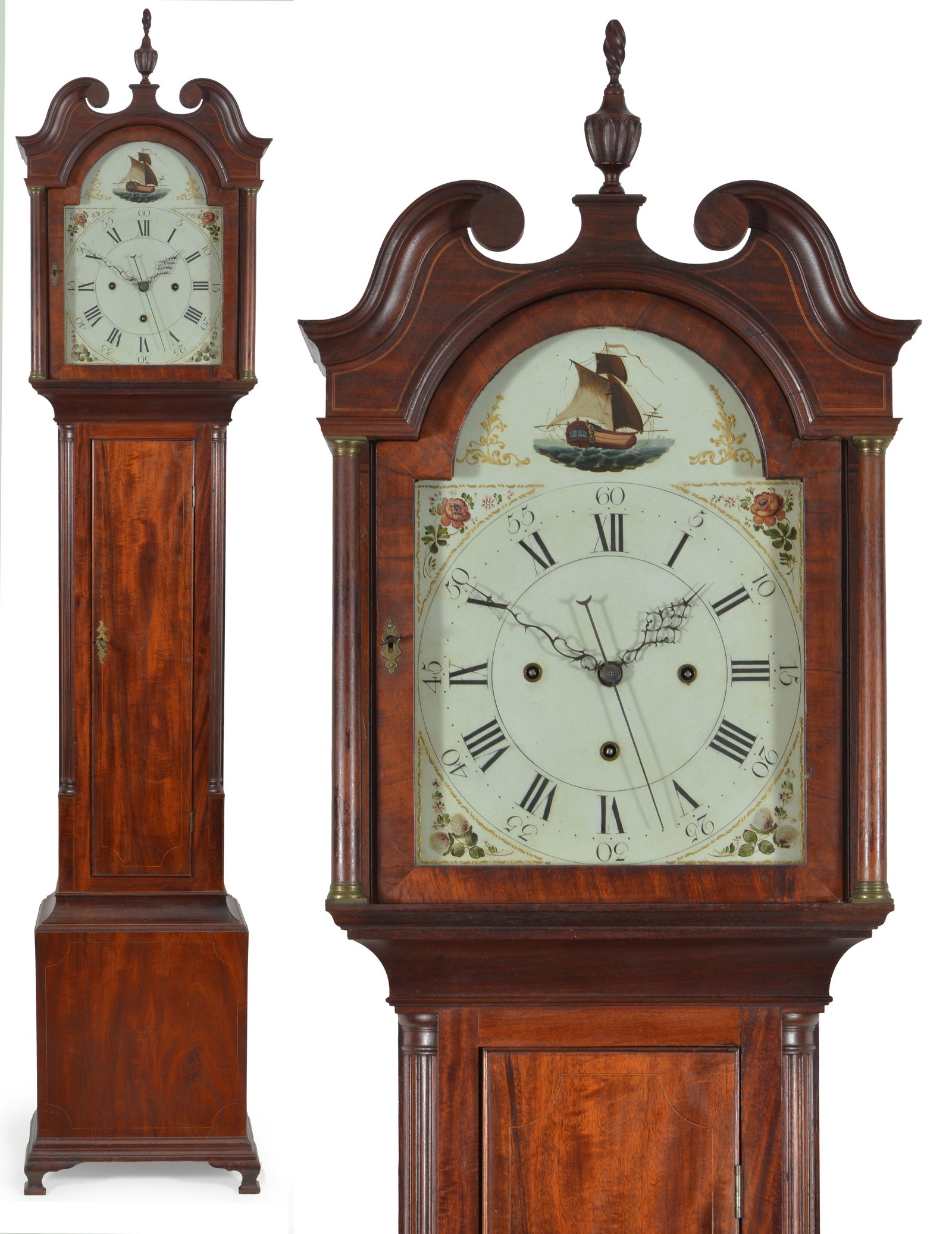 Providence maded mahogany tall case clock attributed to Caleb Wheaton with rare quarter striking (1 of 19)